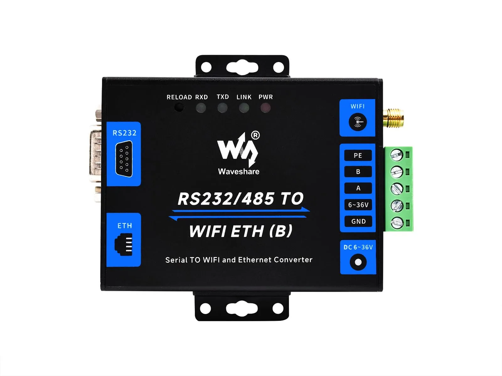 Waveshare Server Seriale Industriale RS232/485 a WiFi e Ethernet, Gateway Modbus, Gateway MQTT, Custodia in Metallo