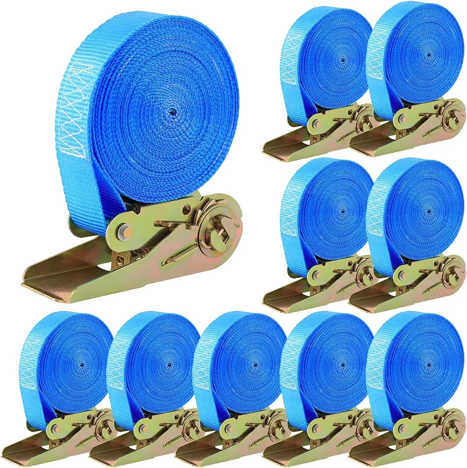 Set di 10 Cinghie di Tensione con Cricchetto, 6m x 25mm, 800kg (Blu)