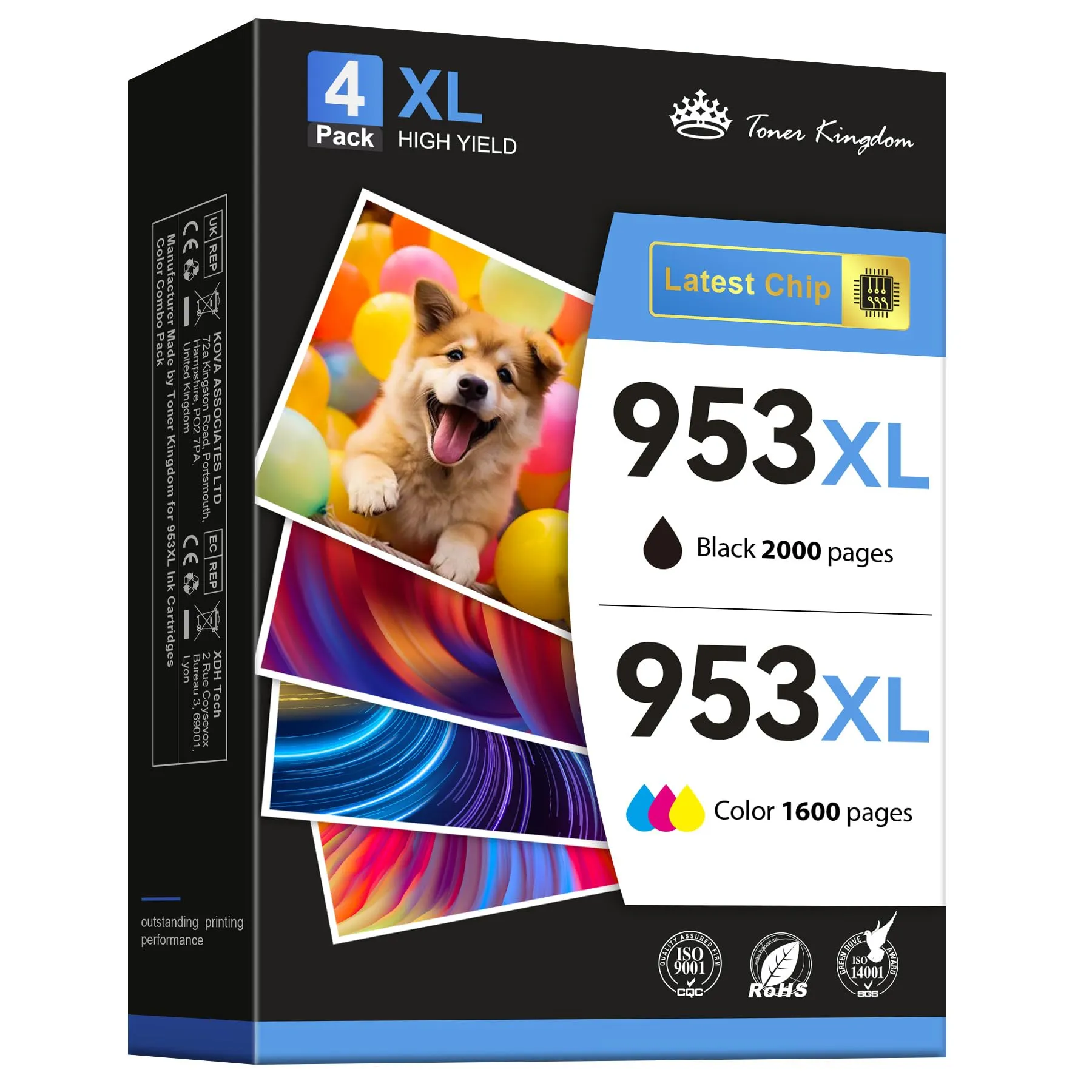 Toner Kingdom Cartucce 953 XL 953XL Compatibile per Cartucce HP 953XL Multipack Compatibili con HP Officejet Pro 7720 7740 8715 8710 8720 8210 8725 8730 7730 8740 8718 (Nero Ciano Magenta Giallo)
