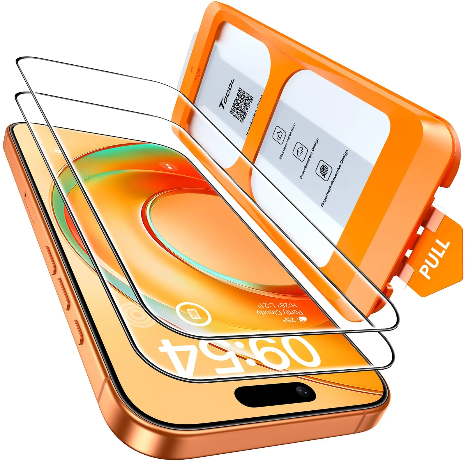 TOCOL 2 Pezzi Pellicola Protettiva per iPhone 16 Pro 6,3 Pollici, Rimozione Automatica Della Polvere, Installazione Rapida, Copertura Completa, Senza Bolle, Durezza 9H Vetro