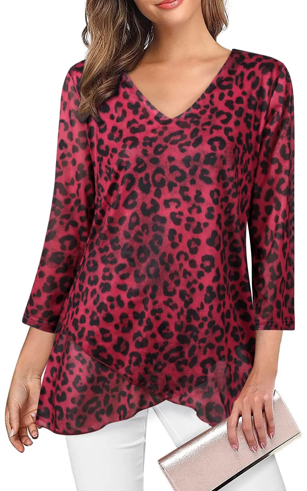 Adigaber Camicia Donna Chiffon Manica 3/4 Scollo a V