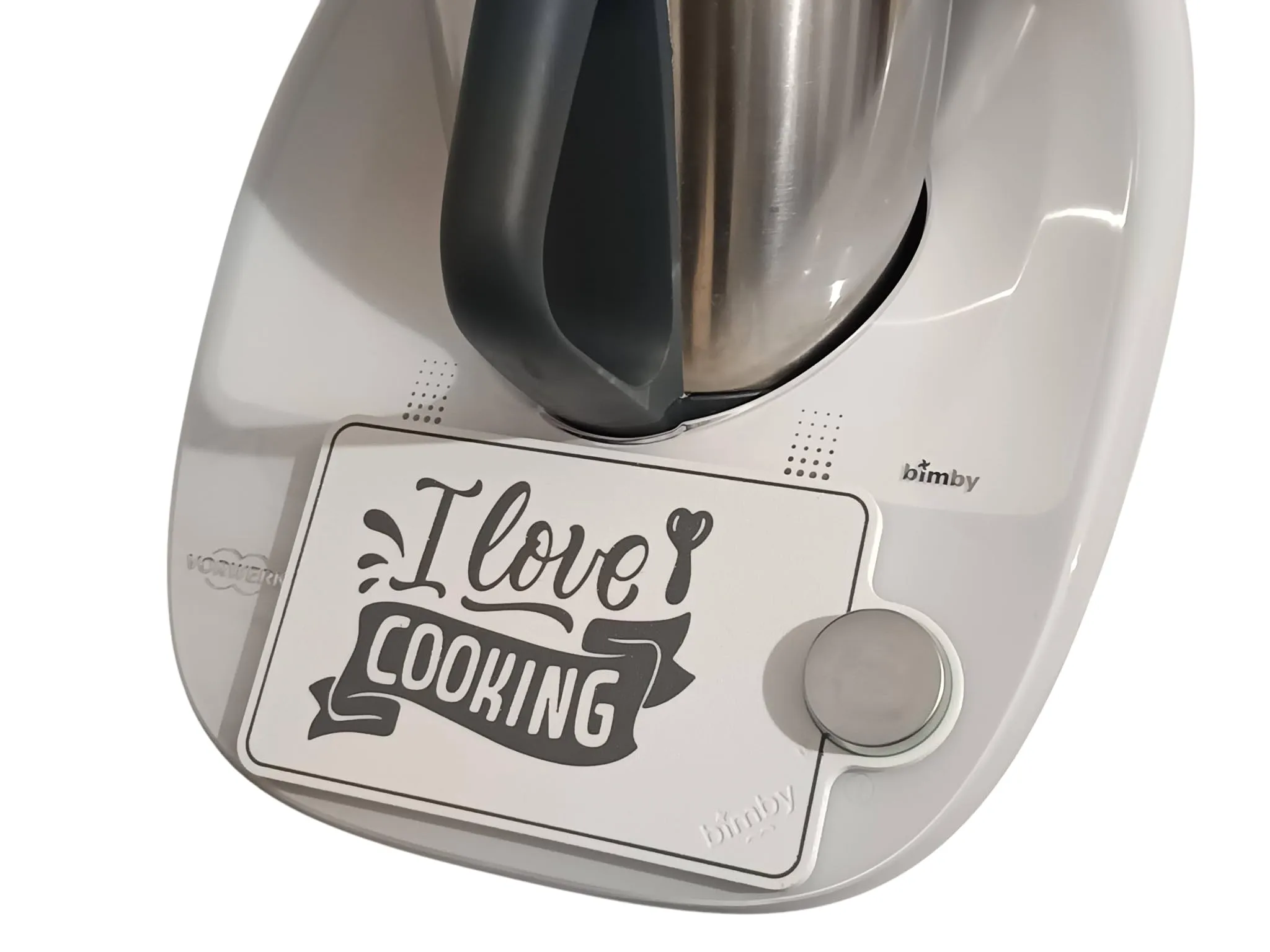 3DPRINTOK Cornice Schermo Protettiva Decorativa per Bimby TM6, Bianca e Grigia, Design "I Love Cooking"