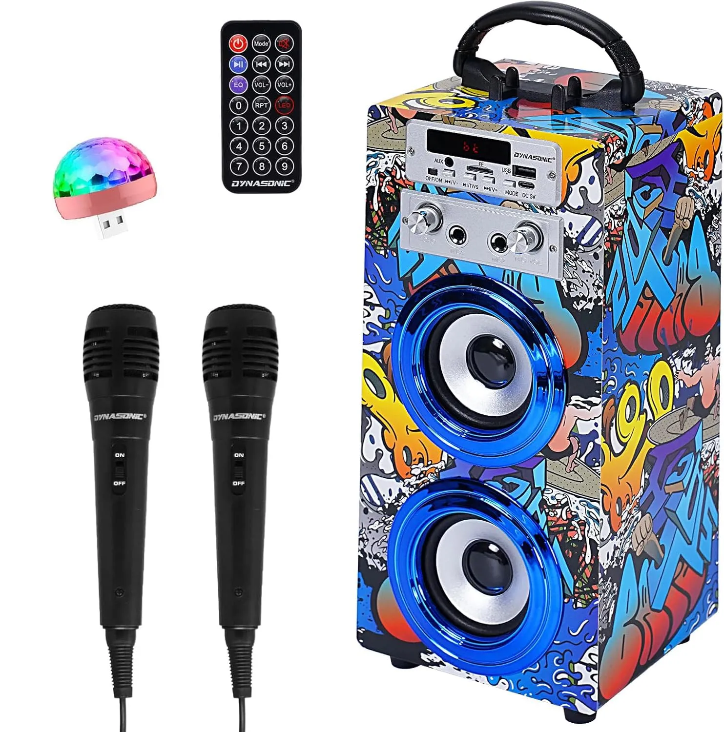 DYNASONIC Macchina Karaoke Portatile con 2 Microfoni