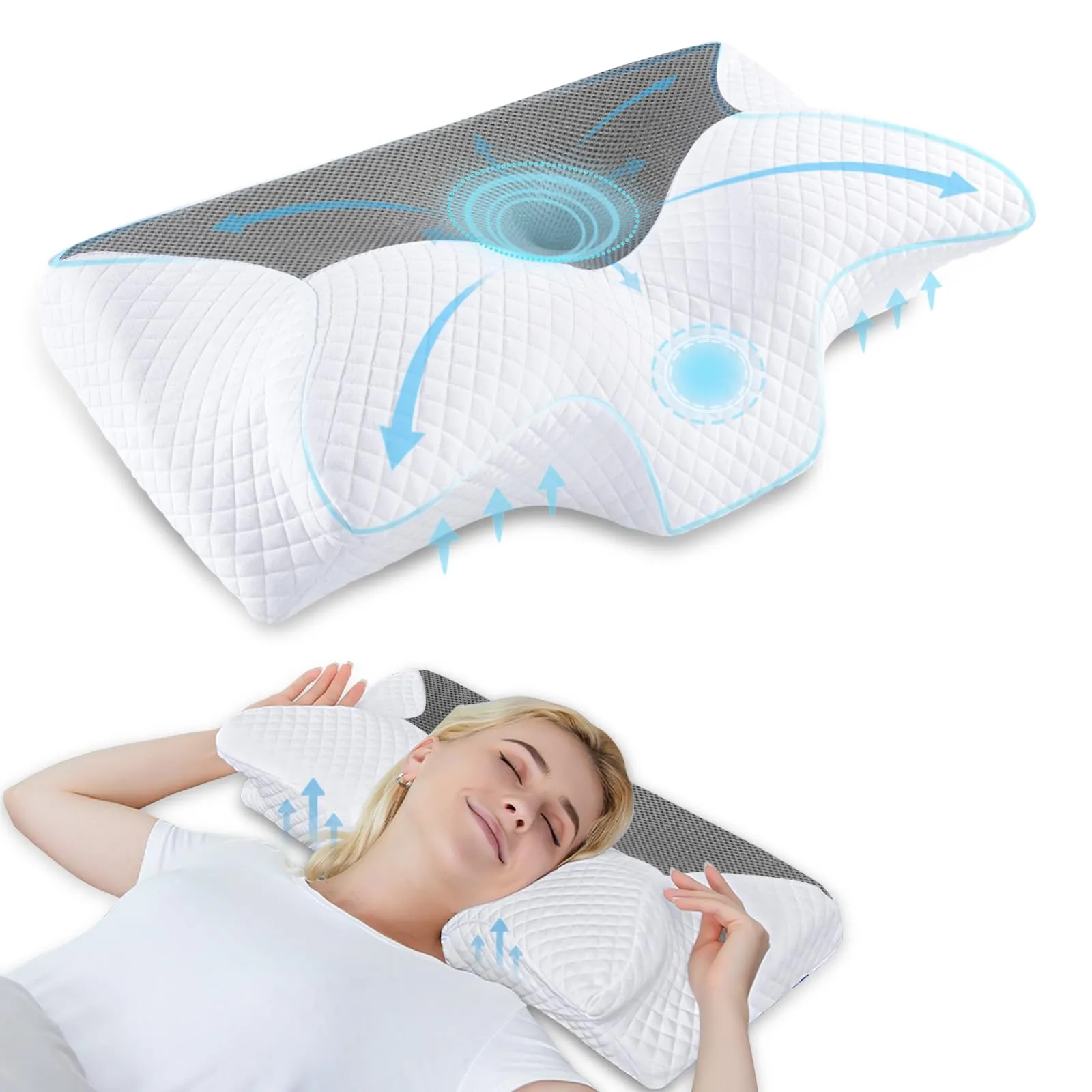 HOMCA Cuscino Cervicale Ergonomico in Memory Foam