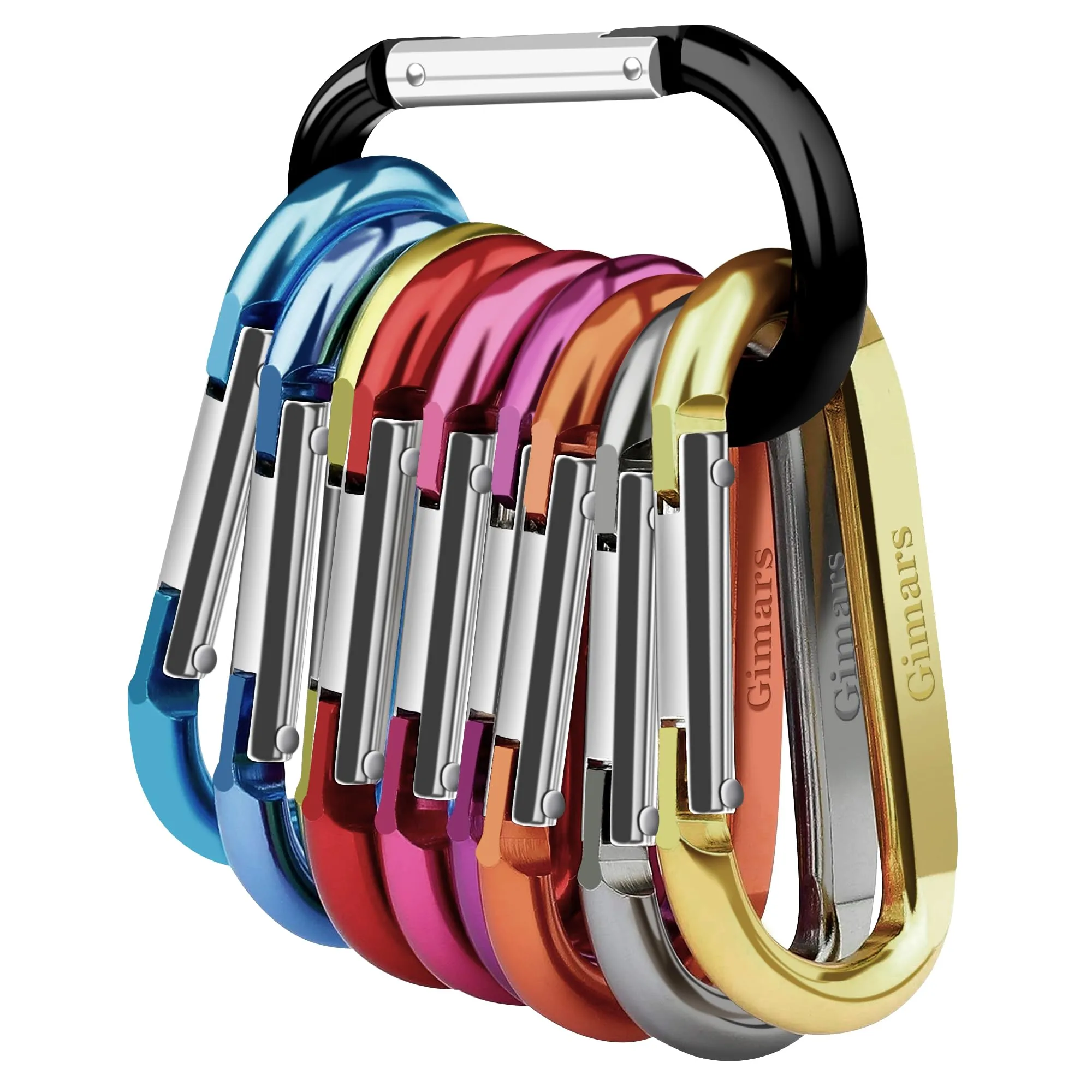 Gimars 10 Moschettoni in Alluminio 8cm - Portachiavi a D con Chiusura a Molla