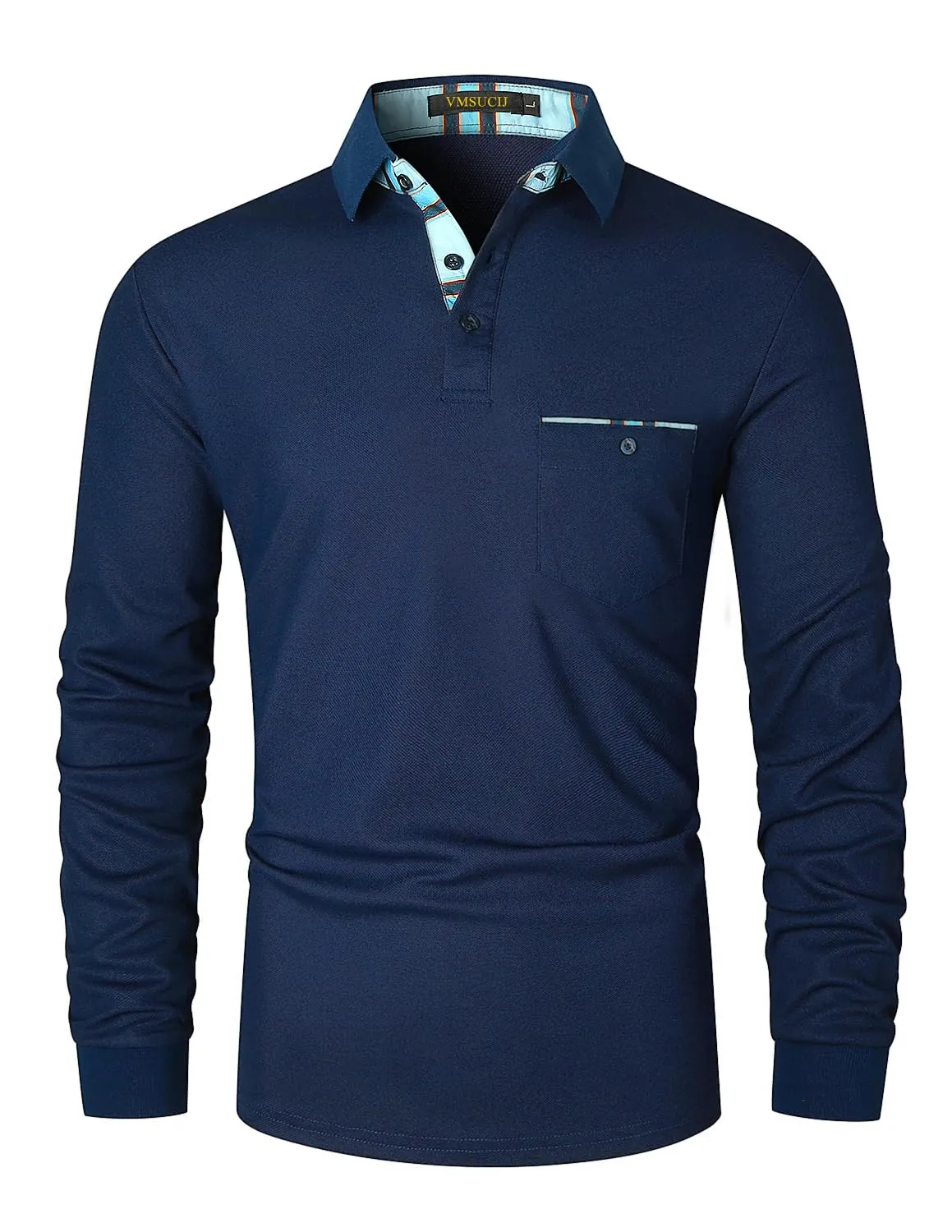 Polo a Manica Lunga da Uomo VMSUCIJ Blu Plaid - Design Colour Blocking