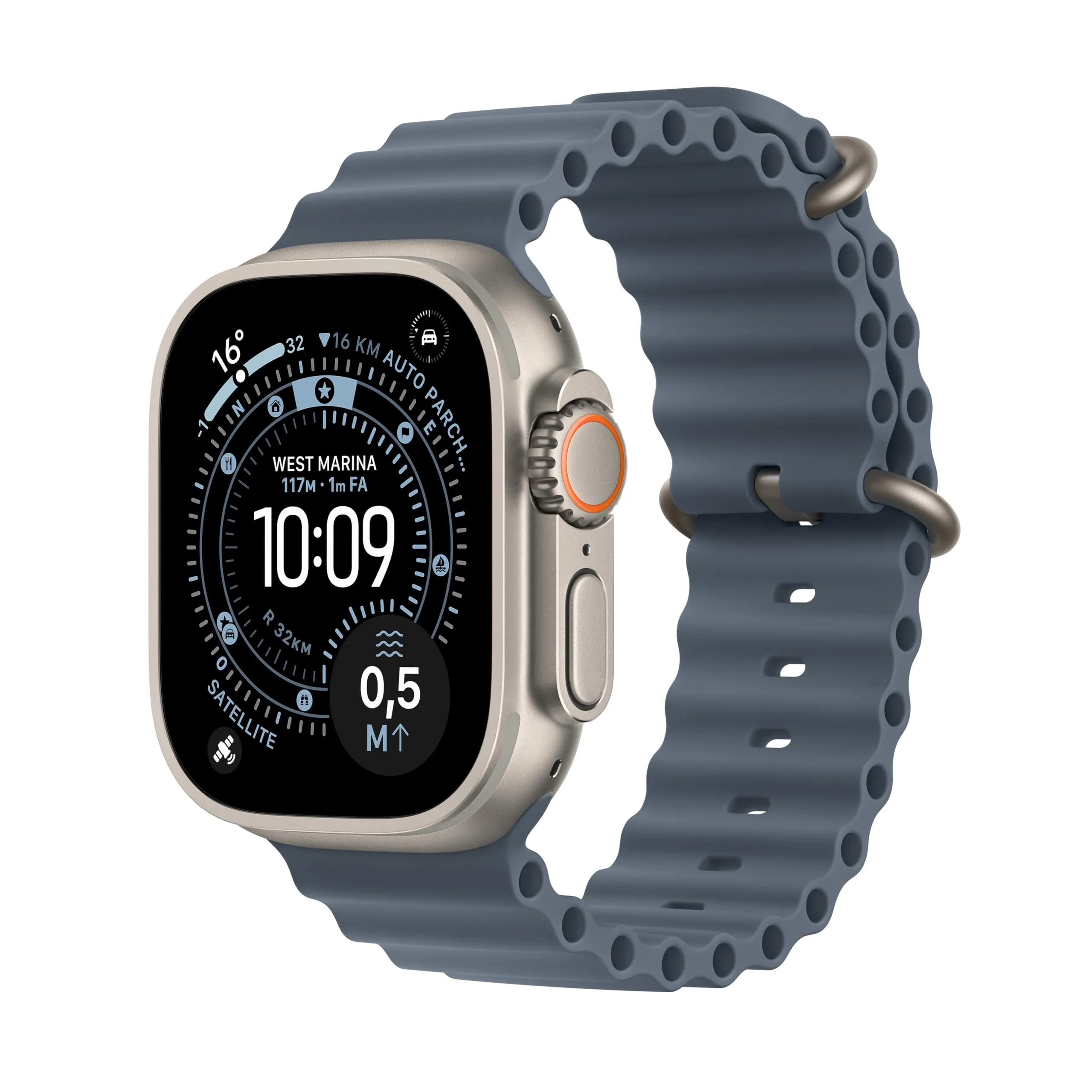 Apple Watch Ultra 3 GPS + Cellular, Cassa 49 mm in titanio naturale con Cinturino Ocean blu salmastro