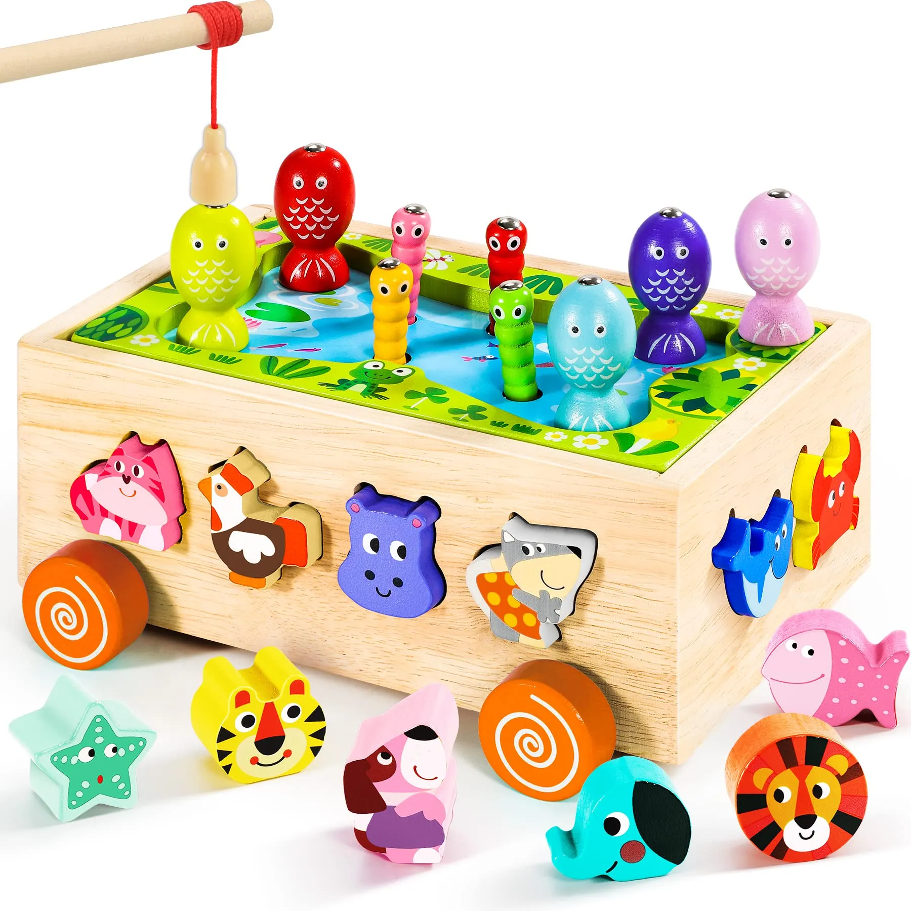 Seagoal Giochi Montessori 2 Anni | 6 in 1 Magnetici di Pesca in Legno Abilità Motorie Giocattoli Educativi