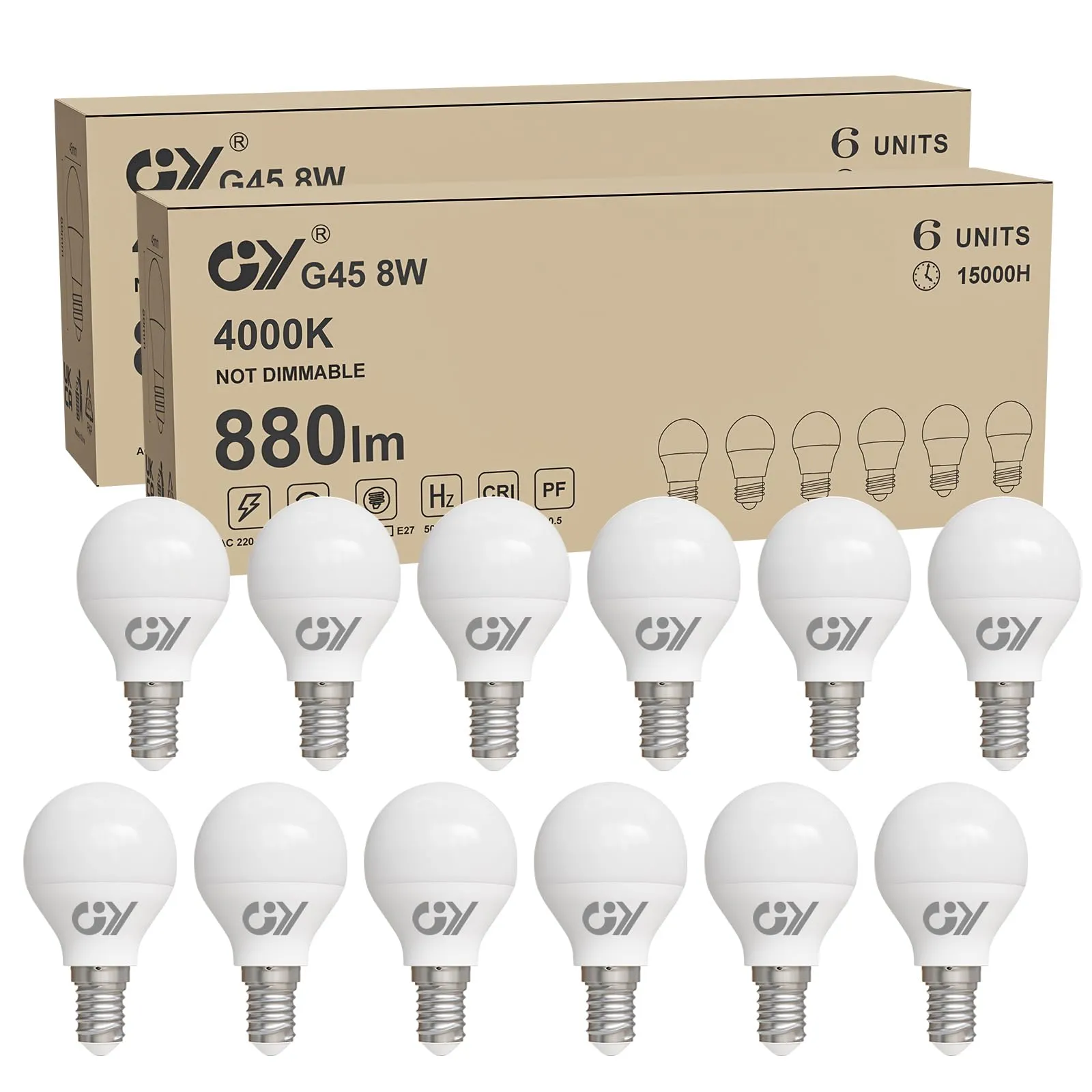 Lampadine LED E14 GY 8W (equivalenti a 60W) - 12 Pezzi