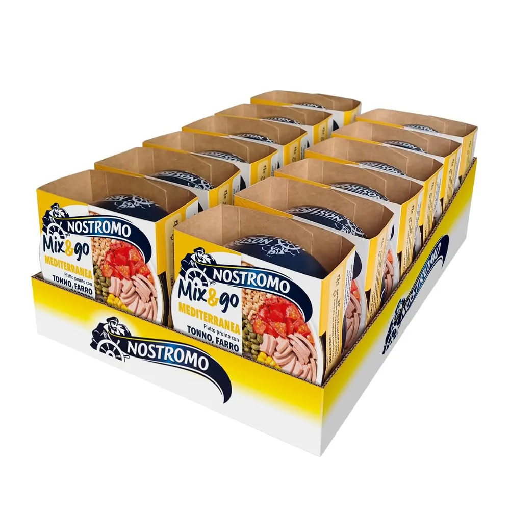 Nostromo Mix&Go Mediterraneo - Piatto Pronto con Tonno, Farro e Capperi - 12x190g