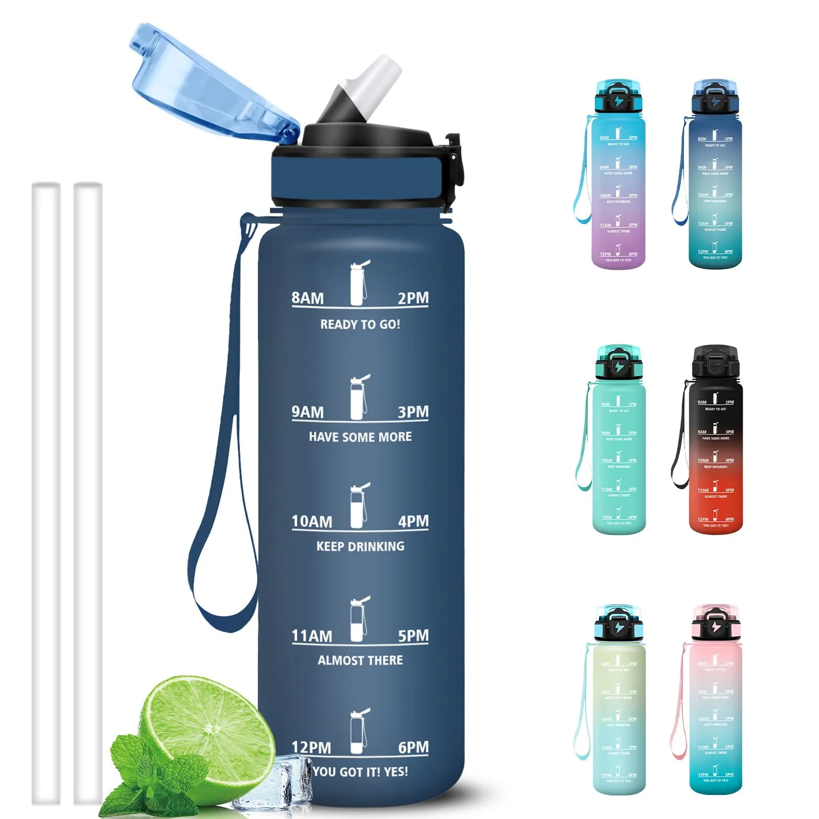 Grsta Borraccia Motivazionale da 1 Litro con Indicatore Orario e Cannuccia