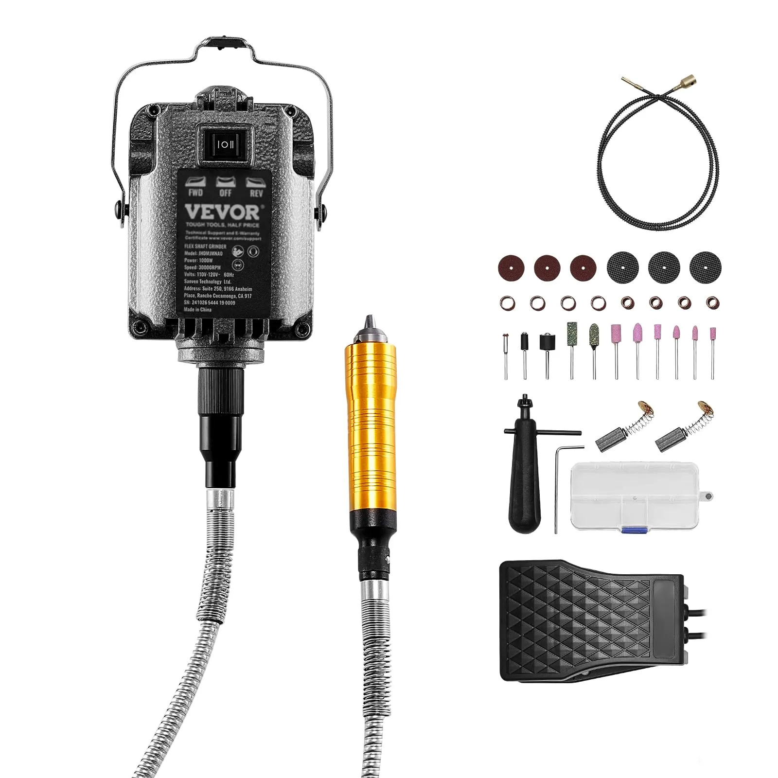 VEVOR Smerigliatrice ad Albero Flessibile 1000W, Utensile Rotante Elettrico per Intaglio, Lucidatura e Foratura