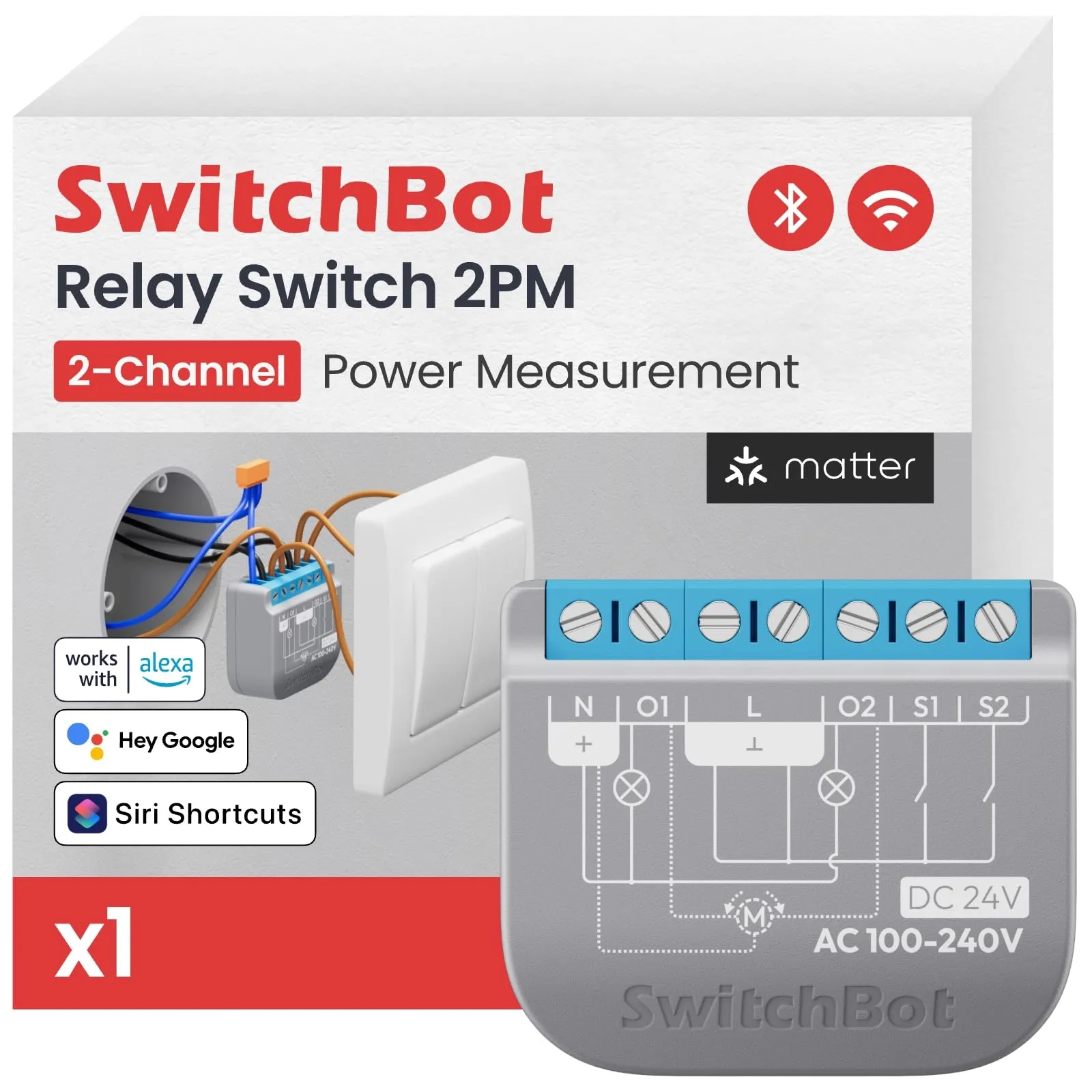 SwitchBot Relay Switch 2PM - Interruttore Relè Intelligente con Misurazione Consumi e Compatibilità Matter