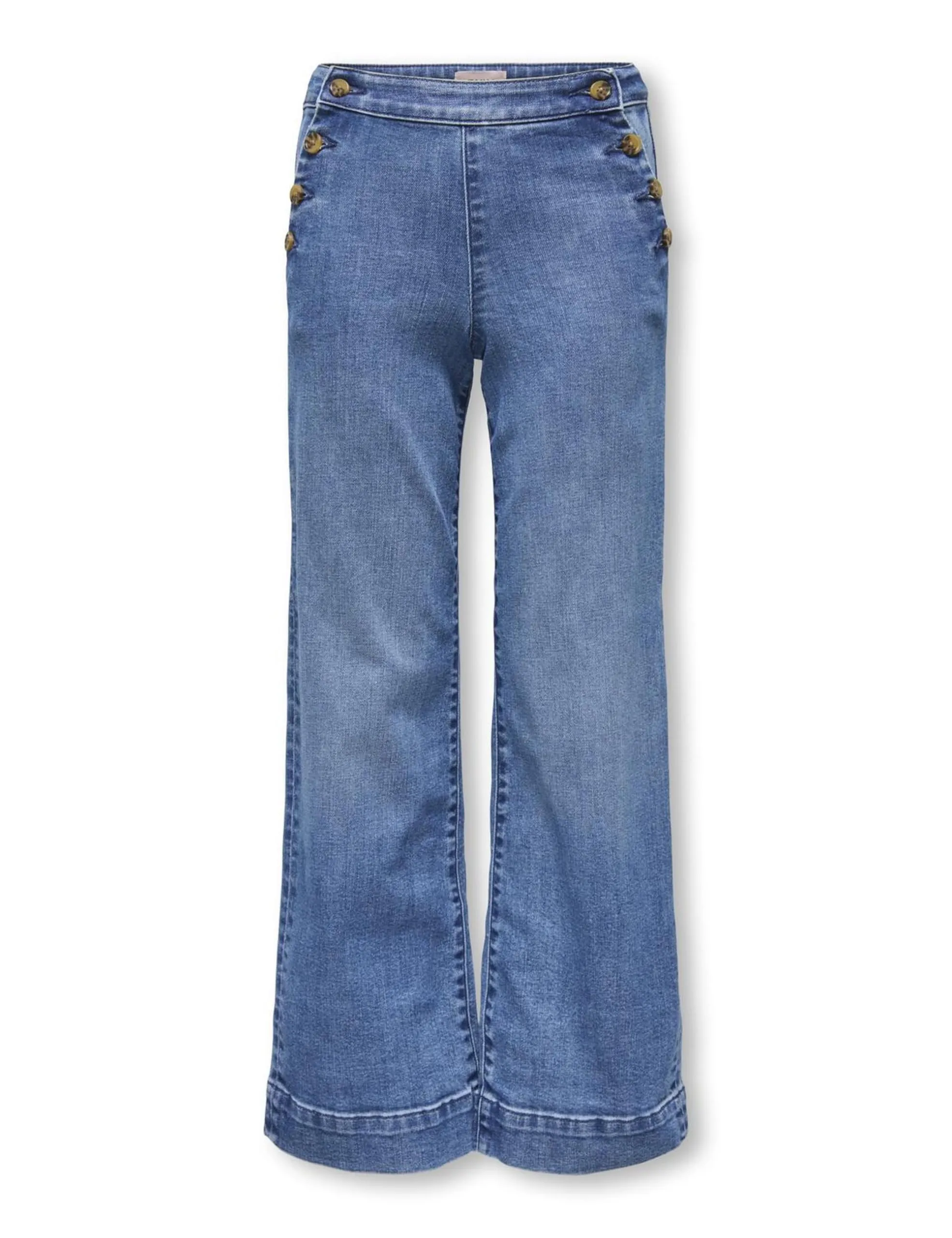 Only Girl Jeans Kogmadison a Gamba Larga Vita Alta - Denim Blu Medio, Taglio Ampio, 12 Anni Ragazza