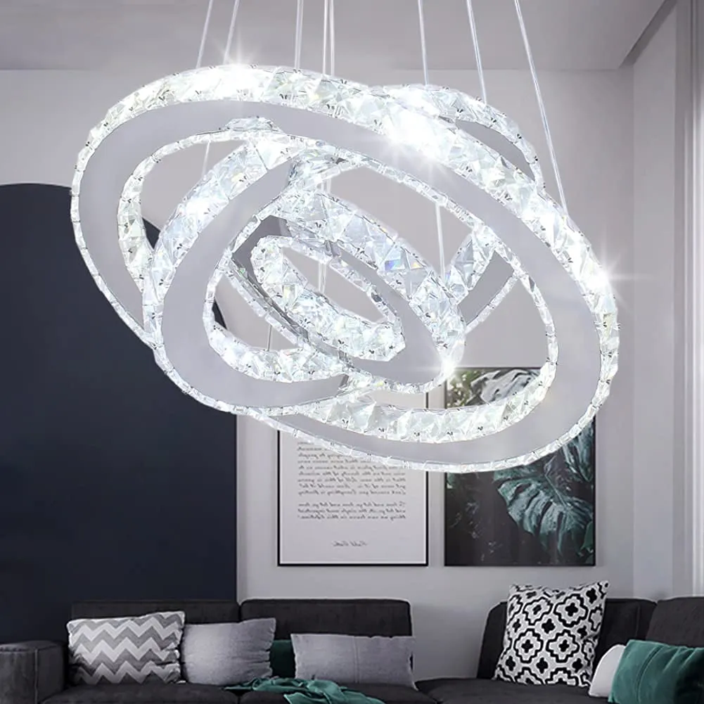 Dixun - Lampadario LED Moderno a 3 Anelli in Acciaio Inox