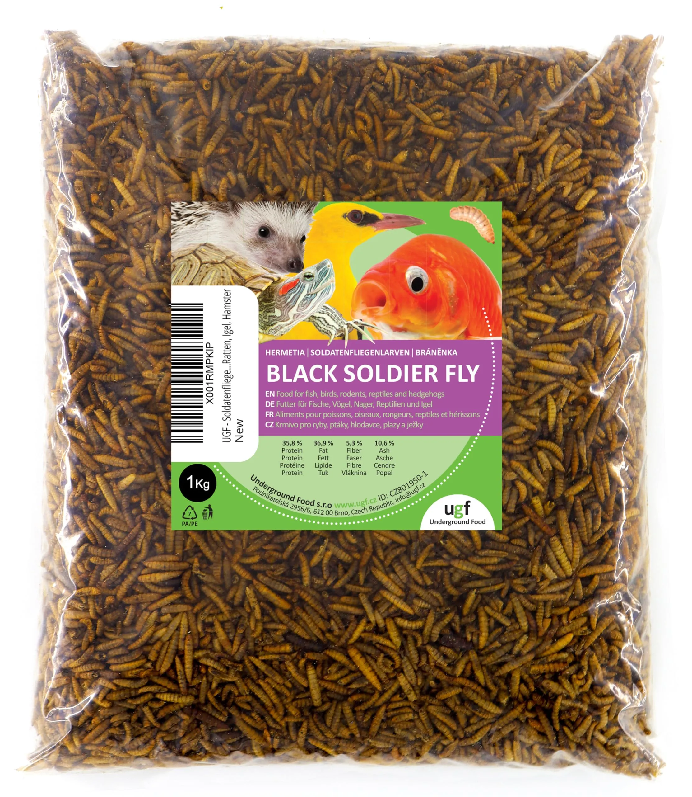UGF - Hermetia: Larve di Mosca Soldato Essiccate, Superfood per Animali (1 kg)