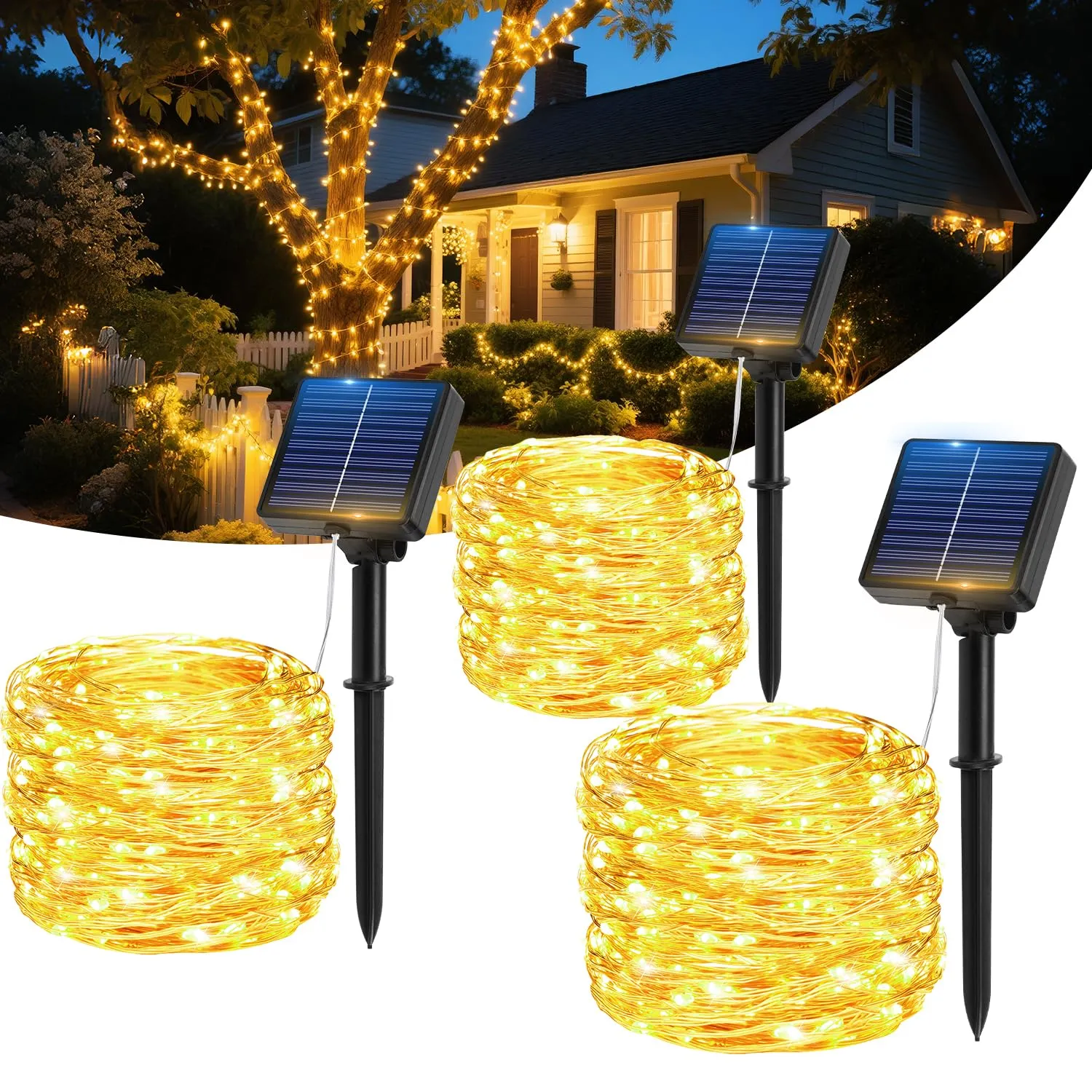 Luci Solari Esterno - Set da 3 x 17M con 150 LED