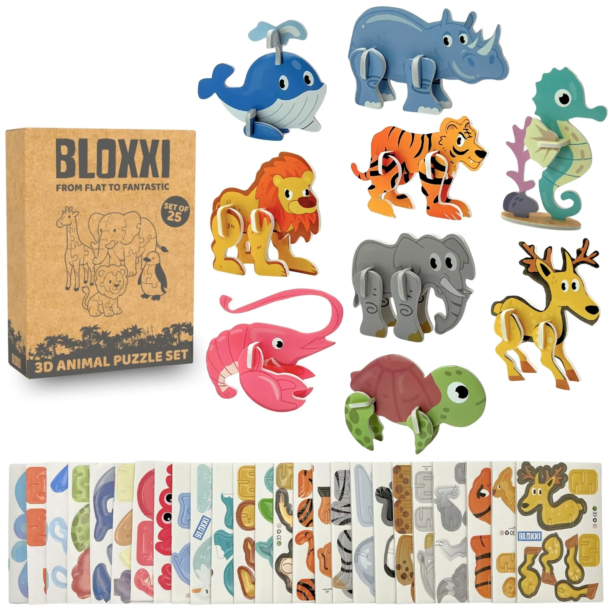 Bloxxi Set di 25 Puzzle 3D Animali