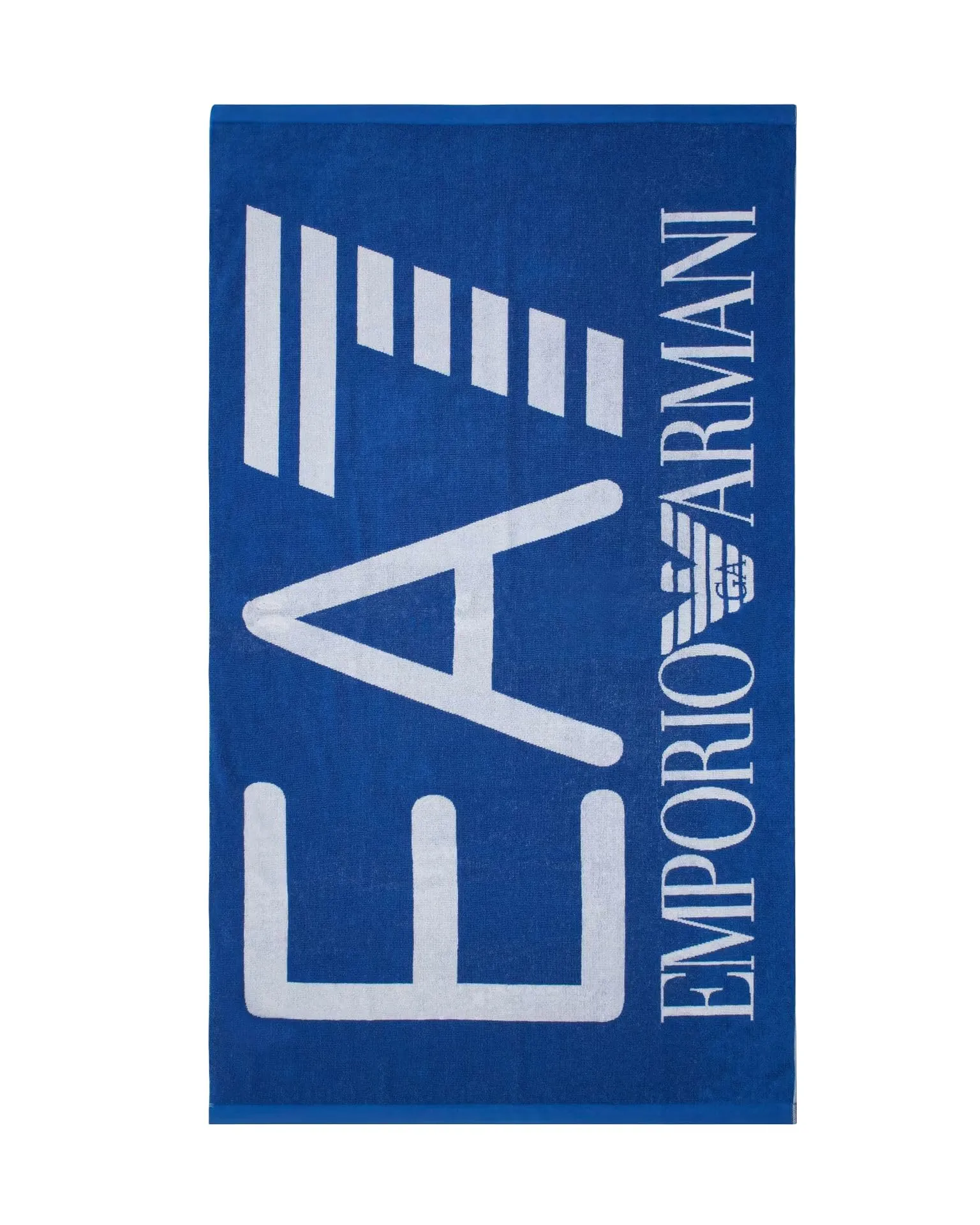 EA7 Emporio Armani Telo Mare in Spugna di Cotone Blu con Maxi Logo Jacquard