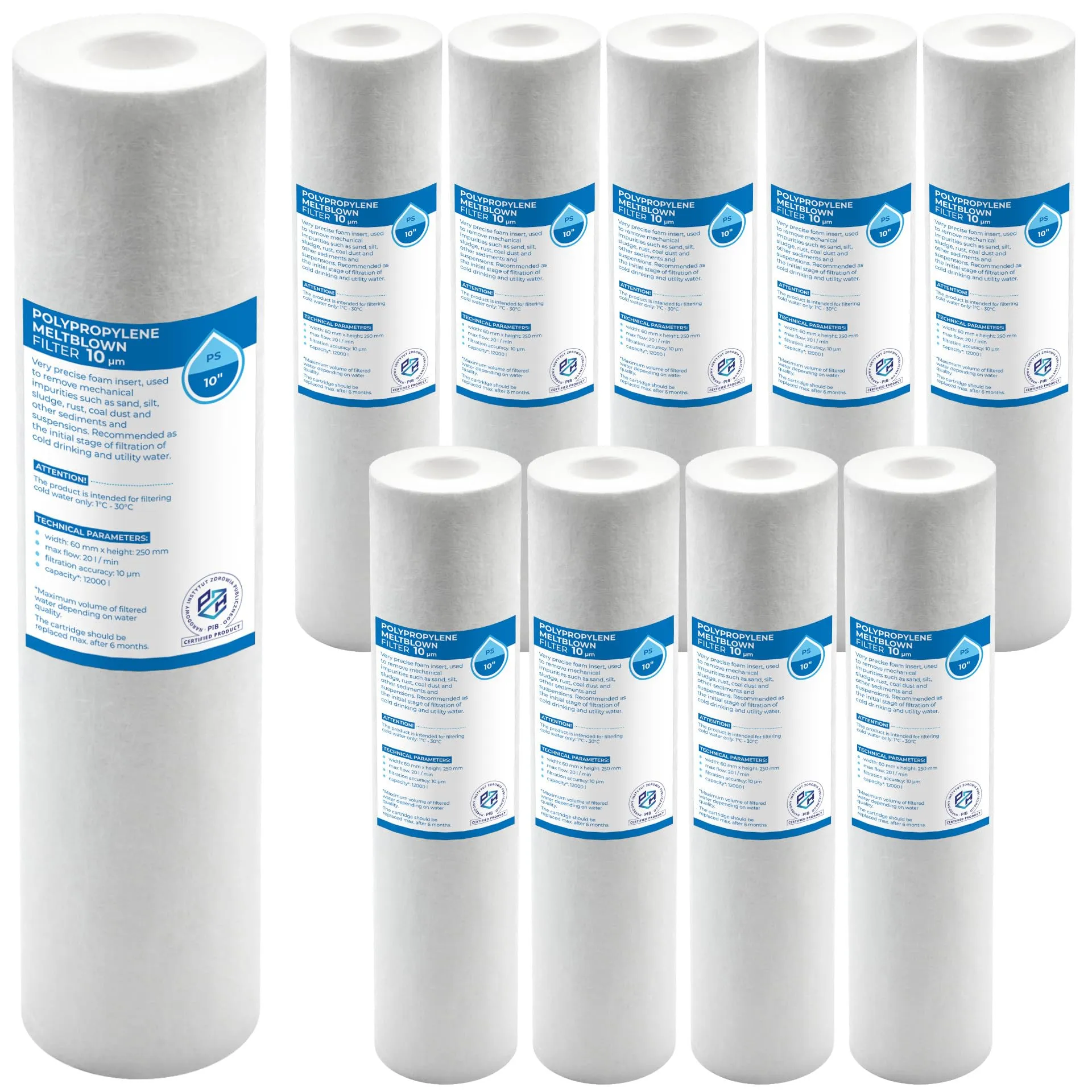 Filtro a Sedimenti in Polipropilene 10" - Set 10 Pezzi, 1µm