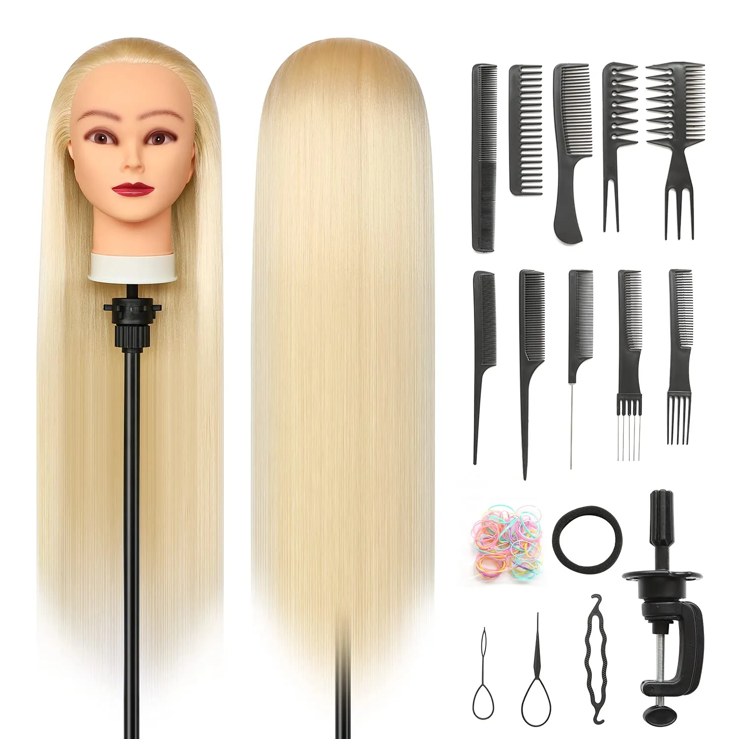 Testa per Parrucchiere Bionda Sintetica con Accessori