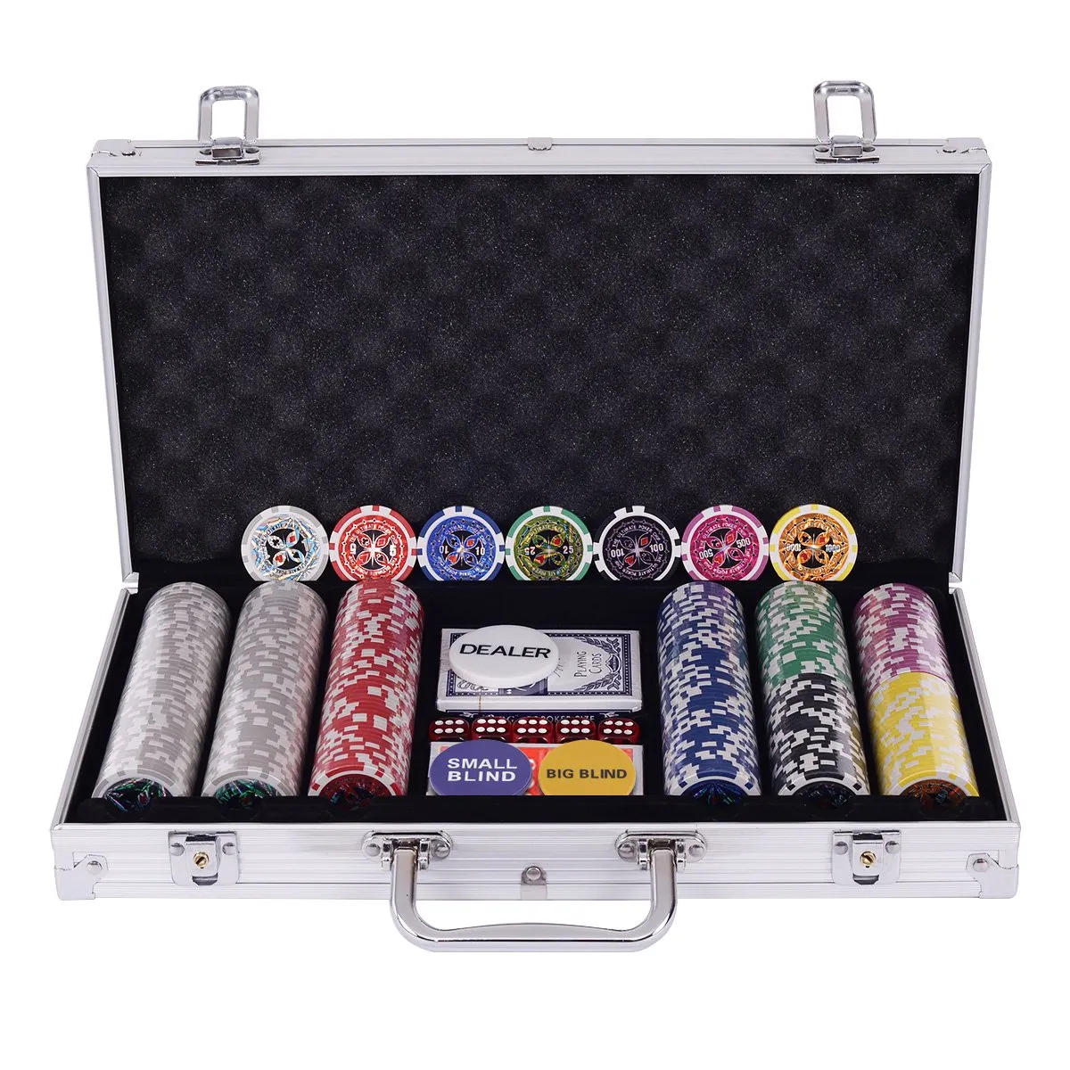 Set da Poker Professionale COSTWAY con 300 Chips e Valigetta in Alluminio Argento