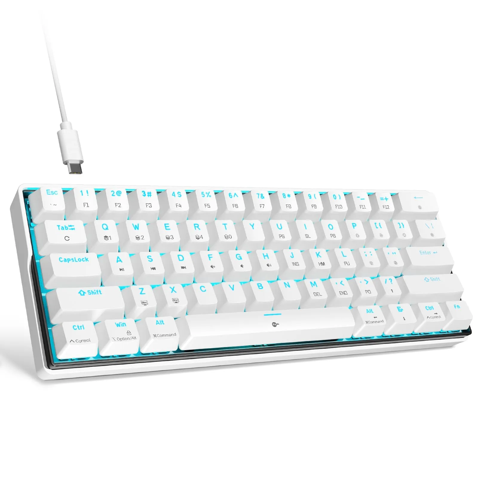 KEMOVE K61SE Tastiera Gaming Meccanica Clicky Blue Switch - Layout US, Bianca