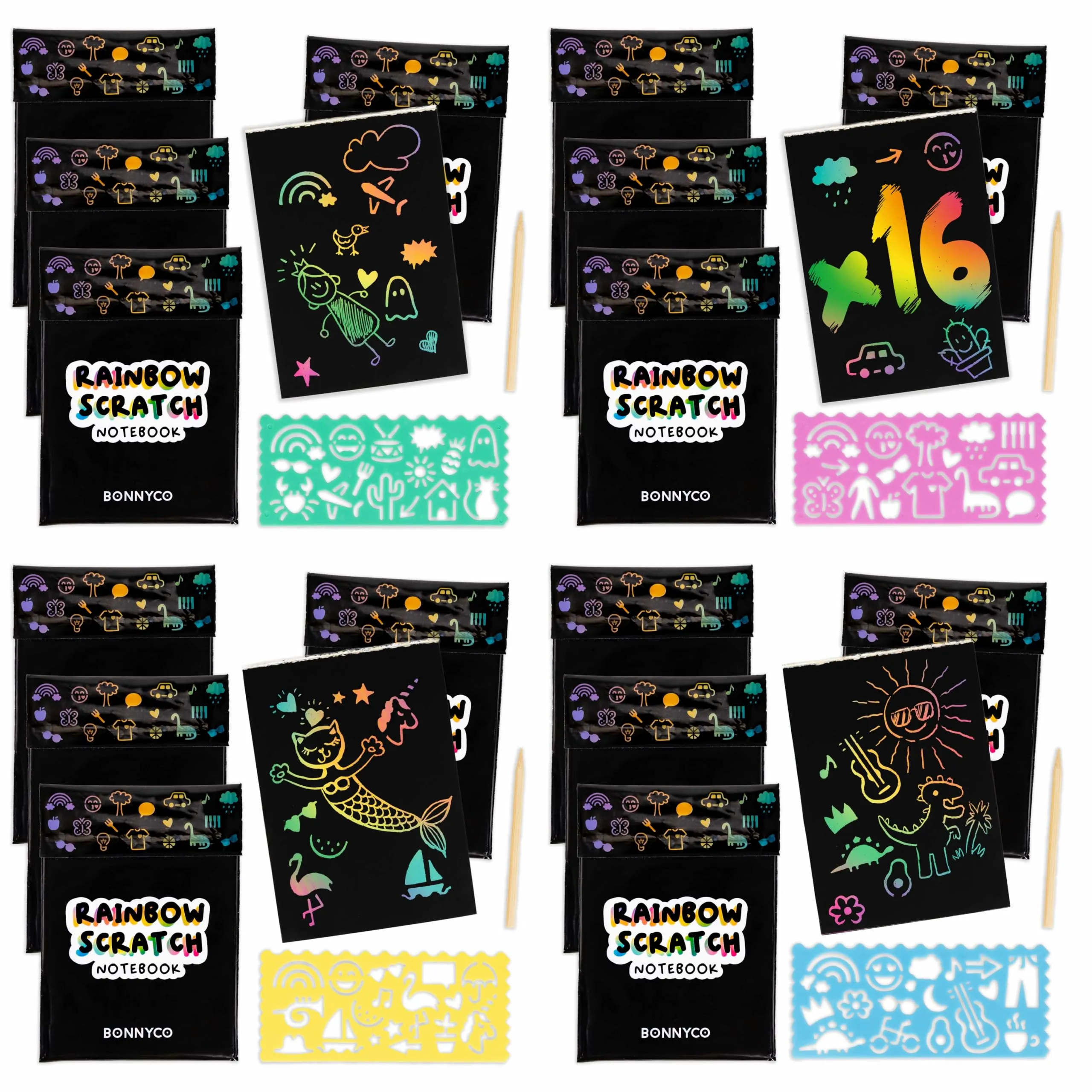 BONNYCO Scratch Art Bambini, 16 Set con Quaderno da Grattare