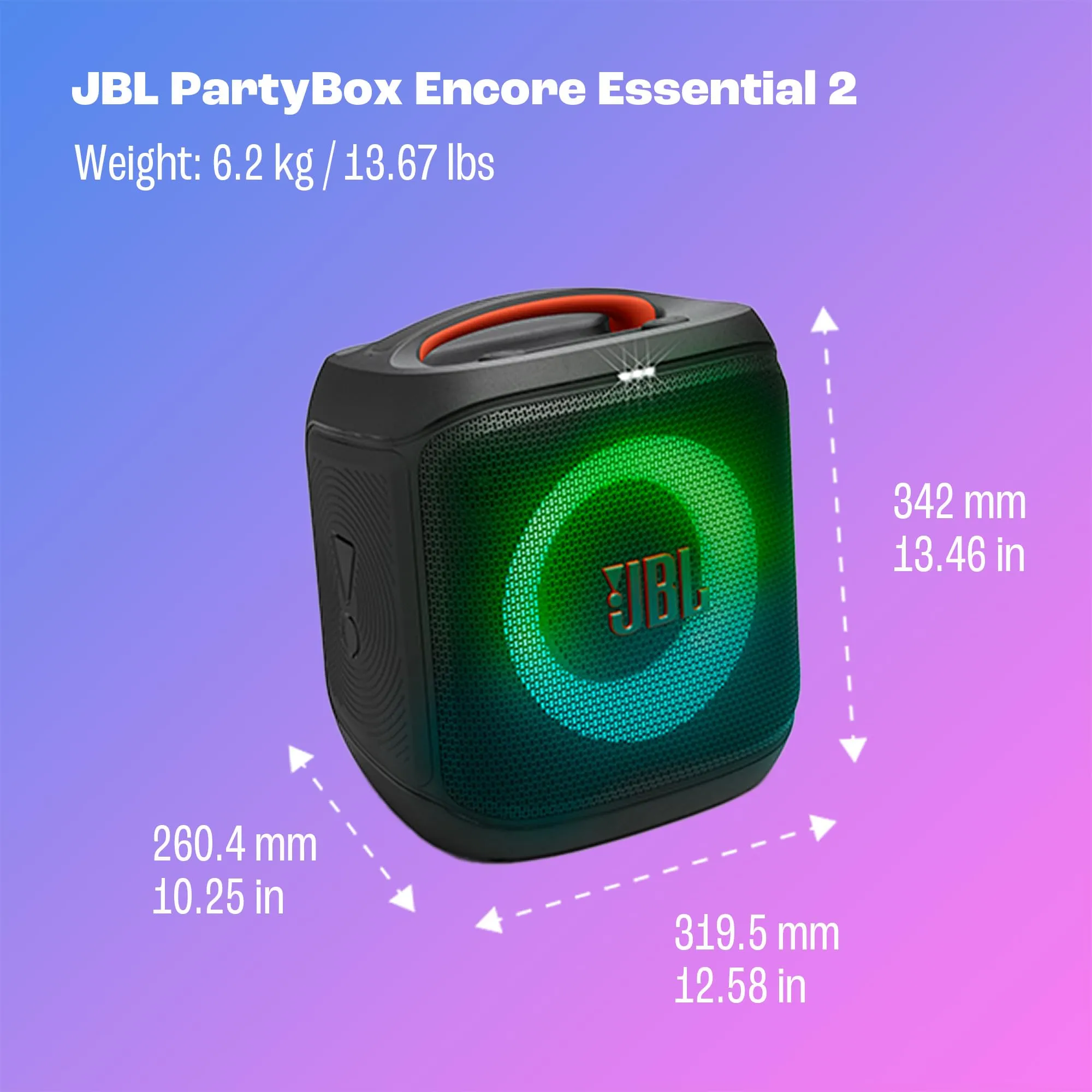 JBL PartyBox Encore Essential – Altoparlante Portatile 100W Con Luci LED, IPX4 E 10h Di Autonomia, Perfetto Per Feste In Casa O All'Aperto
