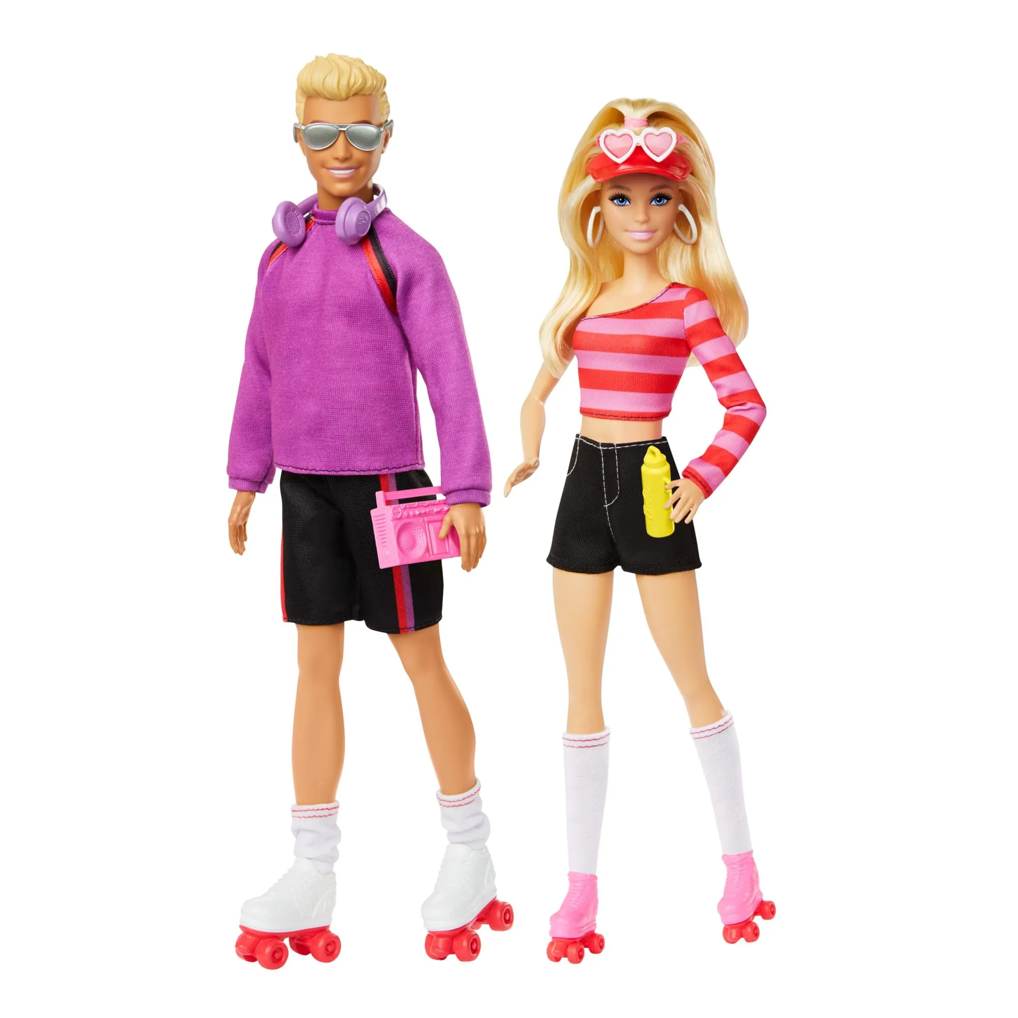 Barbie - Barbie e Ken sui Pattini a Rotelle, set Fashionistas da collezione 65° Anniversario con 2 bambole e 6 accessori degli anni '80 inclusi, giocattolo per bambini, 3+ anni, HXK90
