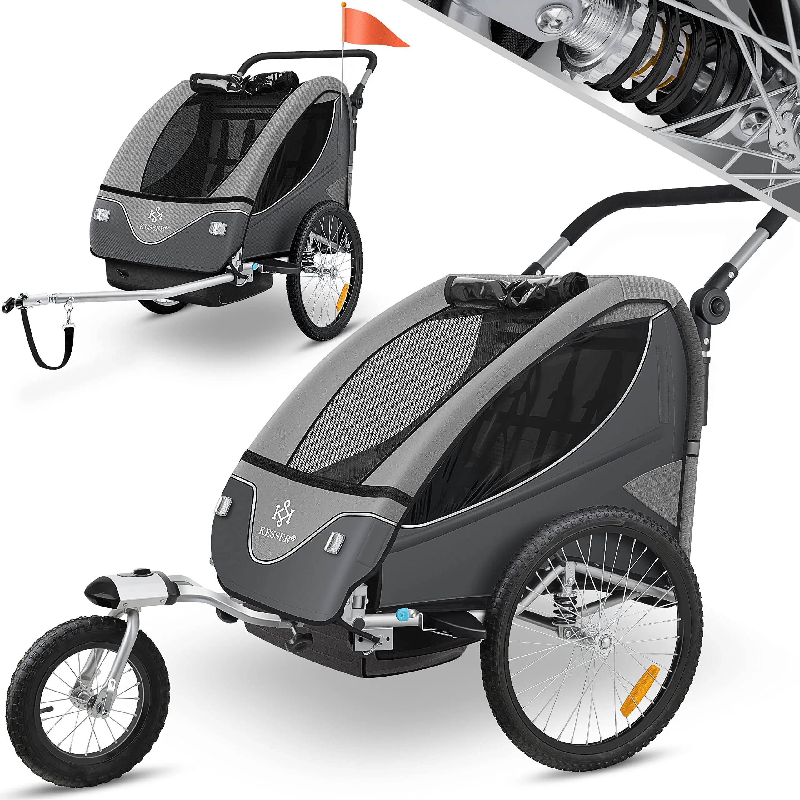 KESSER® Rimorchio per Bambini 2in1 Grigio Chiaro