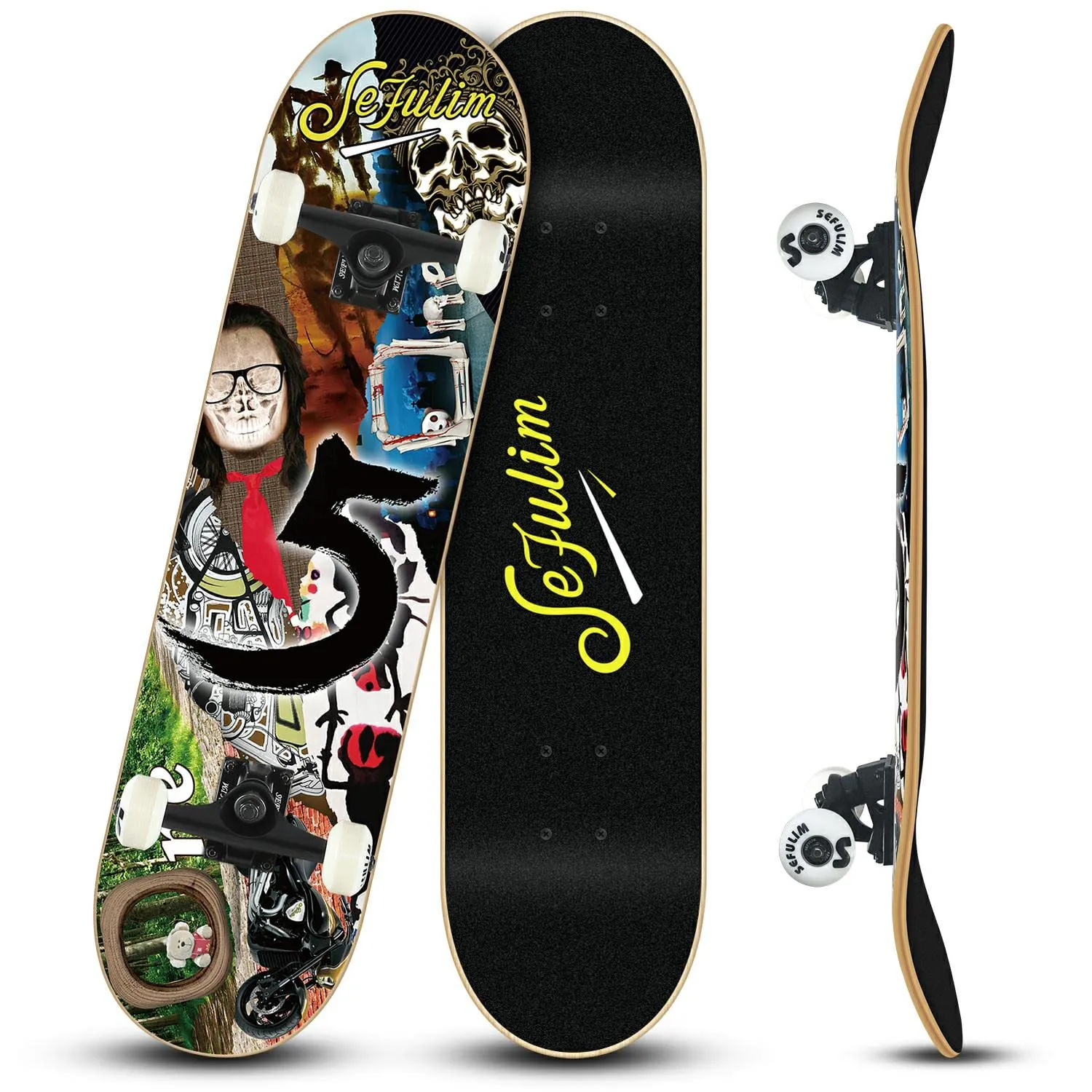 Sefulim Skateboard Completo 31 x 8 Pollici - Acero Canadese 7 Strati