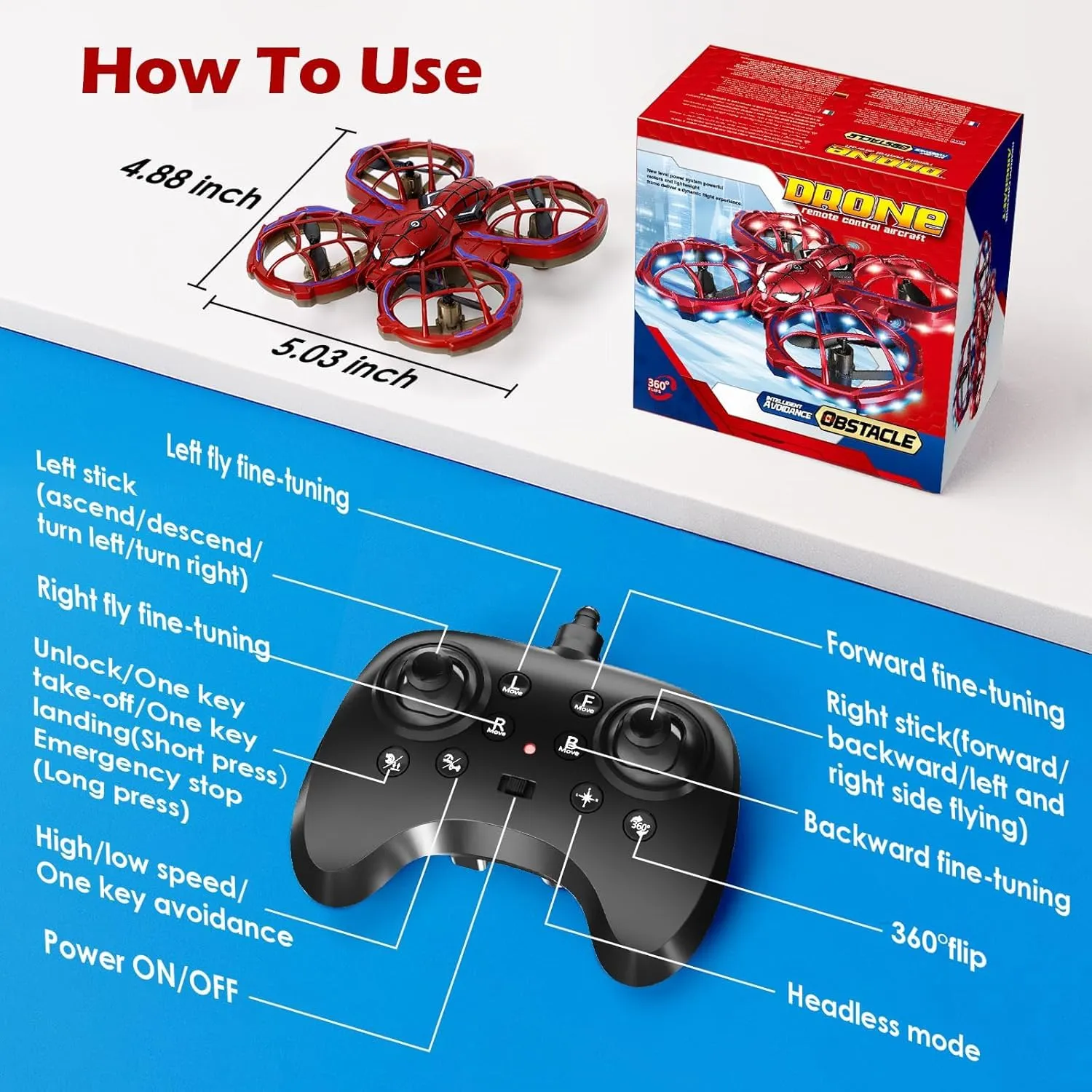 Drone Mini Telecomandato per Bambini con Evitamento Ostacoli