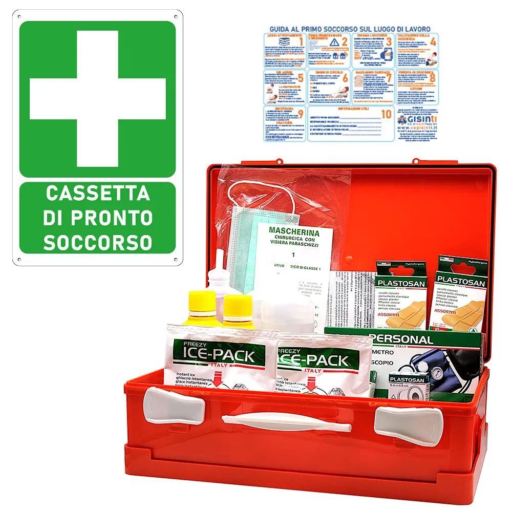 Kit Cassetta Pronto Soccorso Aziendale All. 1 Gruppi A e B con Cartello Segnaletico