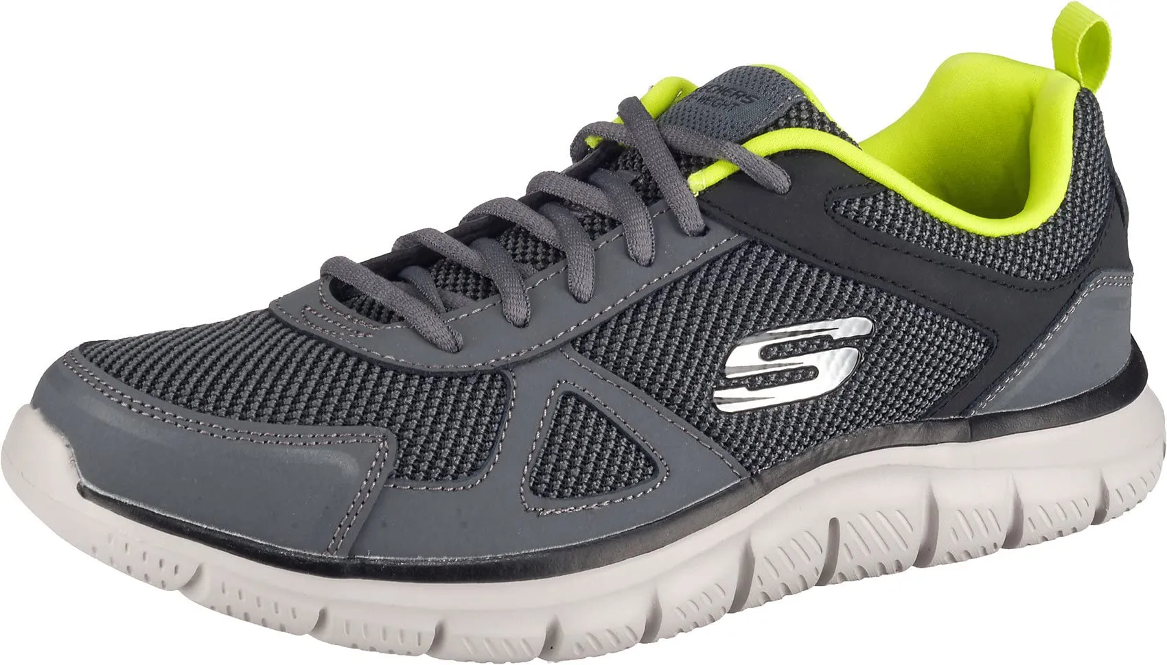 Skechers Track Bucolo, Scarpe Running Uomo, Charcoal Black Leather Mesh Lime Trim