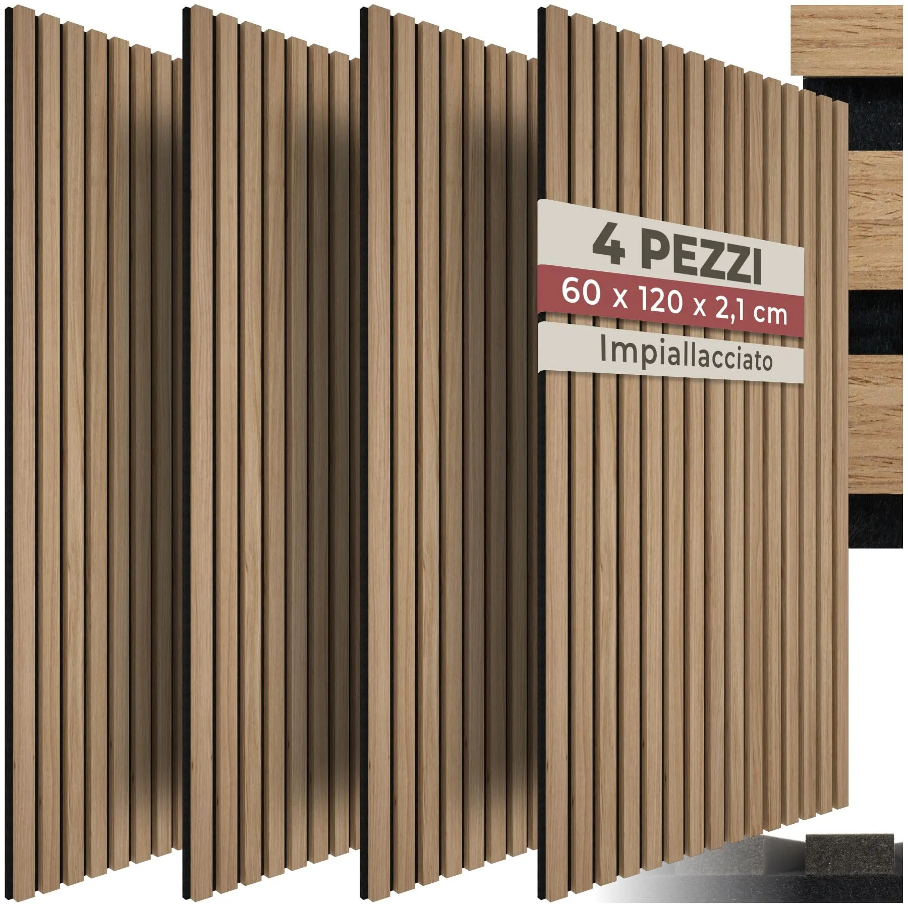 TecTake® Set di 4 Pannelli Acustici Effetto Legno - Rovere Chiaro