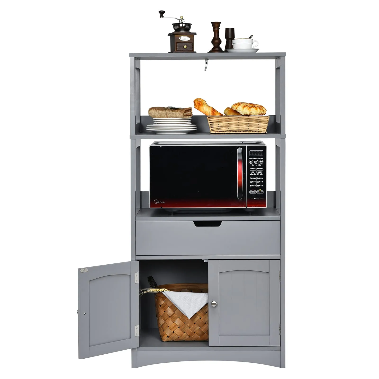 COSTWAY Armadietto da Bagno Grigio con Cassetto e Mensola