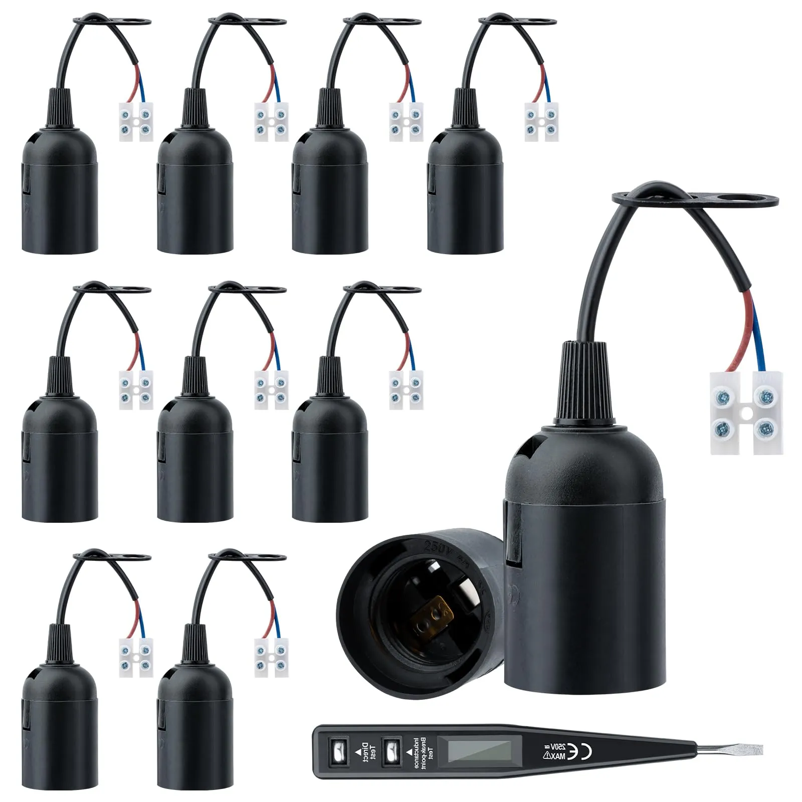 Kit 10 Portalampada E27 con Cavi e Morsettiera - Sicurezza e Versatilità per la Tua Illuminazione