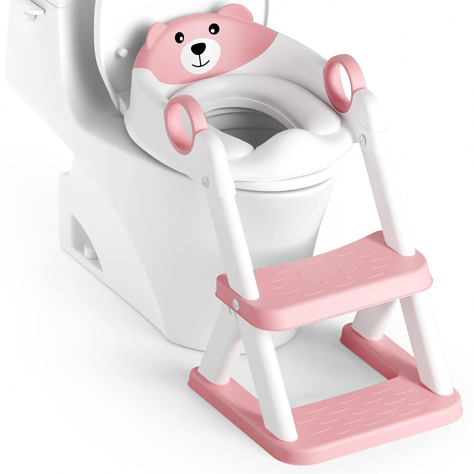 Rabb 1st Riduttore wc bambini, sedile rialzato maschi e femmine, pedana antiscivolo anti-spruzzo scala per water, Rosa