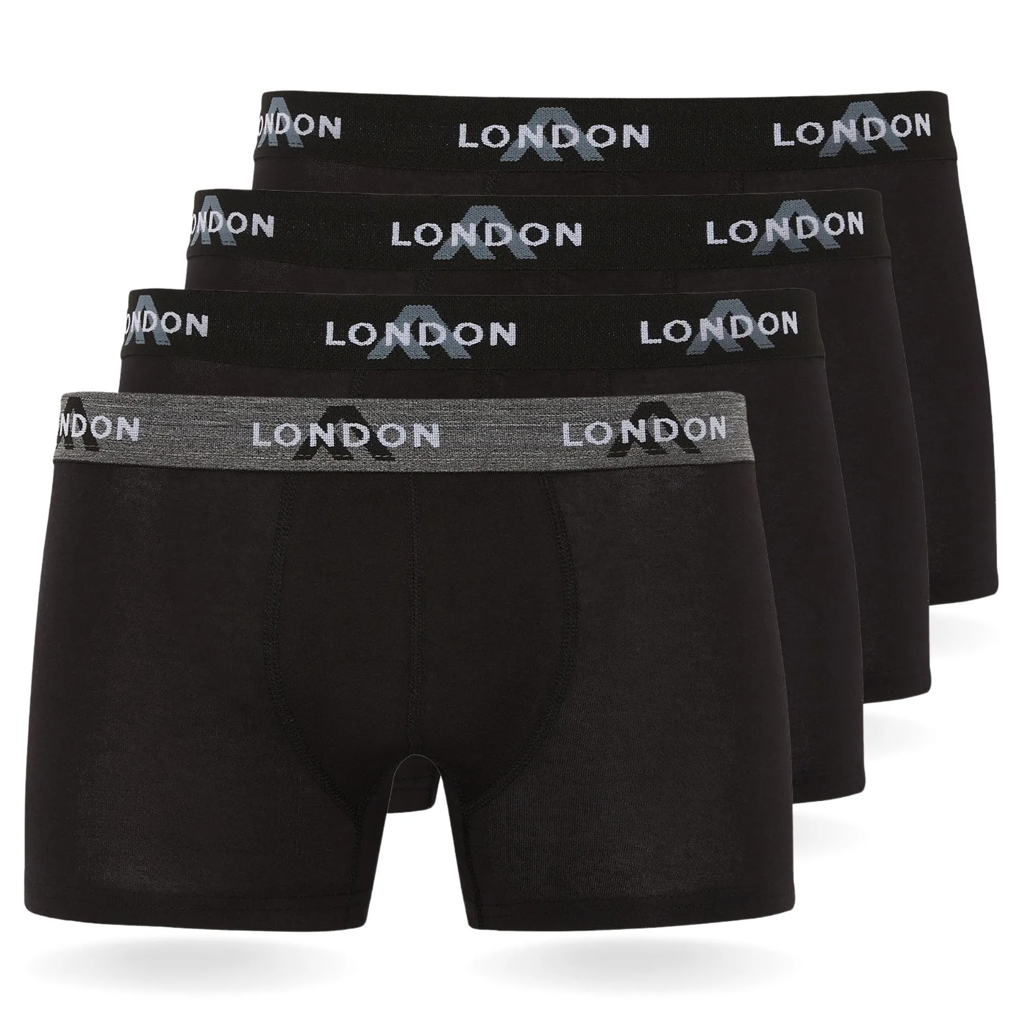 FM London - Boxer Uomo in Cotone Elasticizzato - Pacco da 4, Nero, Taglia XL
