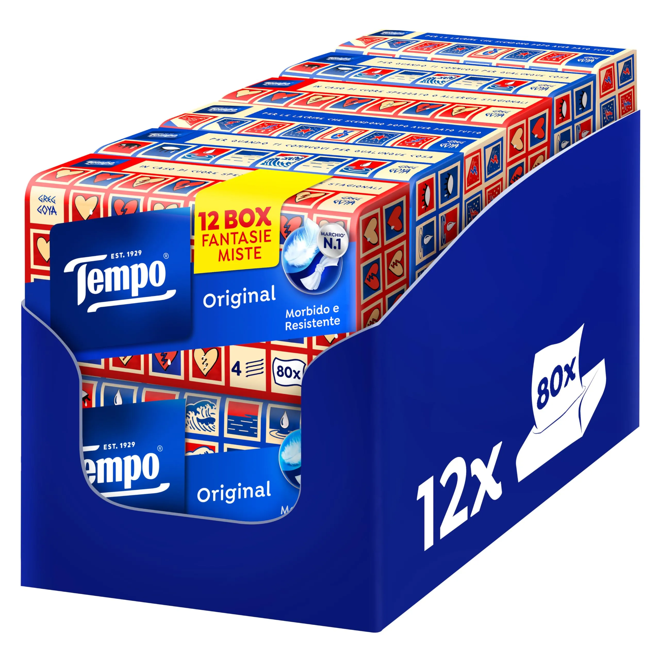 Tempo Fazzoletti Box Original - 4 Veli - 12 Confezioni da 80 Fazzoletti