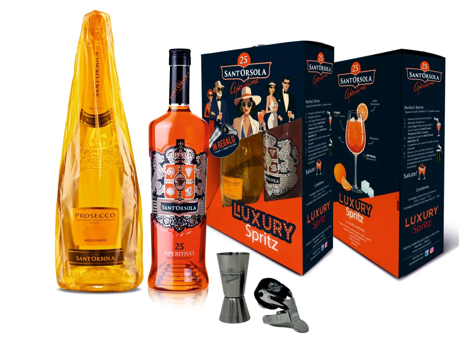 Sant'Orsola Luxury Spritz Kit - Aperitivo 25, Prosecco DOC Millesimato, Stopper e Jigger