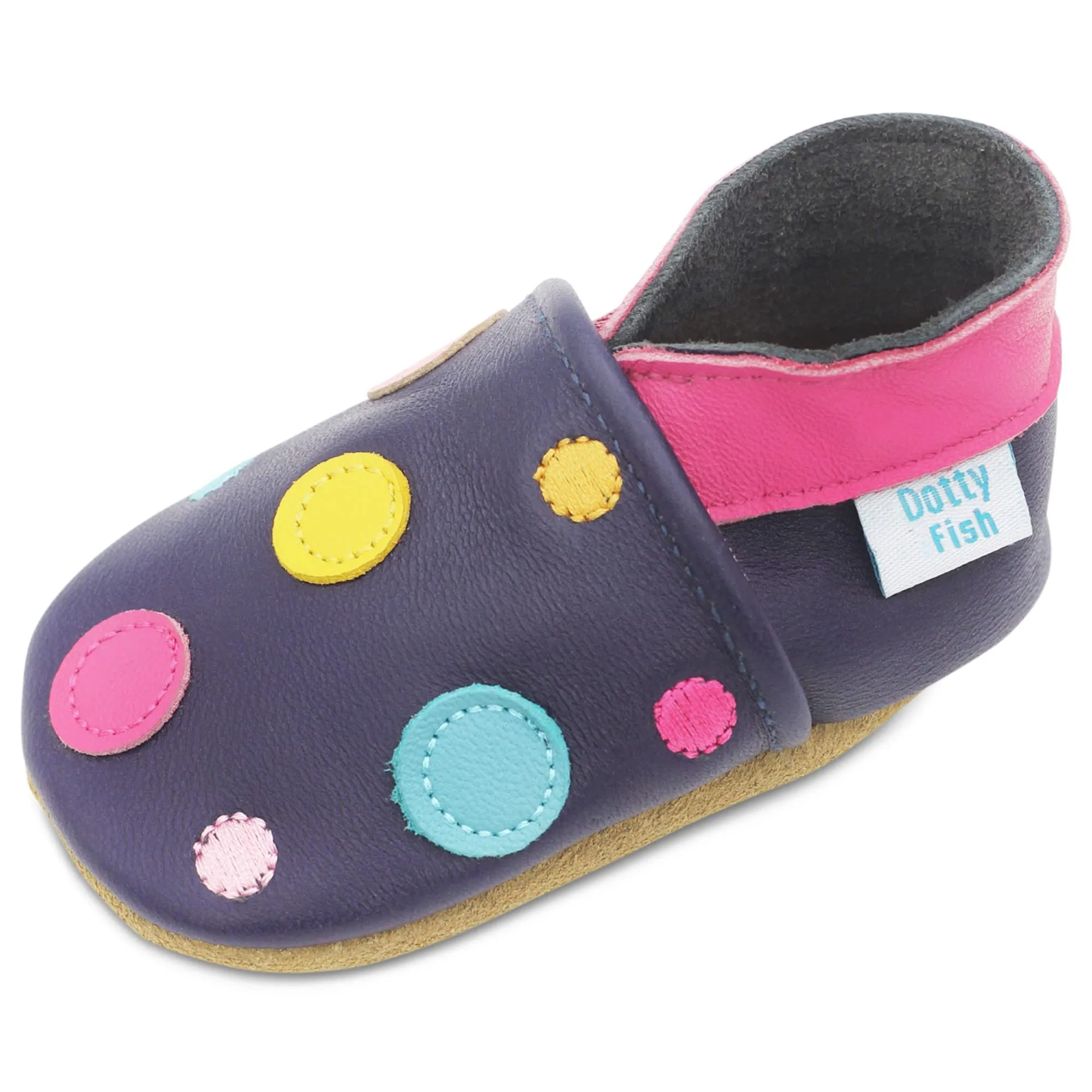 Dotty Fish Scarpe in Pelle Blu Navy con Pois Colorati 12-18 Mesi
