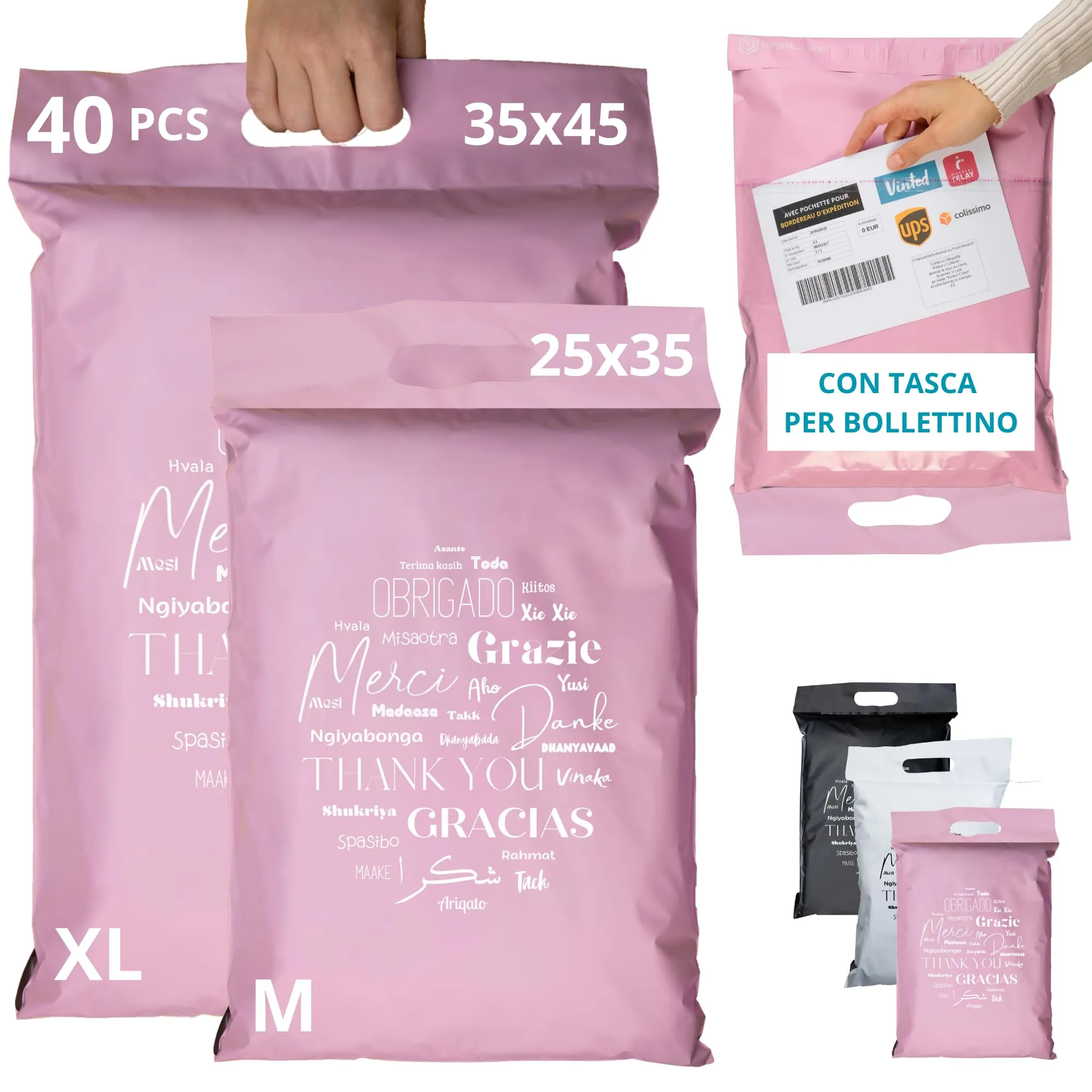 EMBALLAX - 40 Buste per Spedizioni Vinted con Tasca e Maniglia