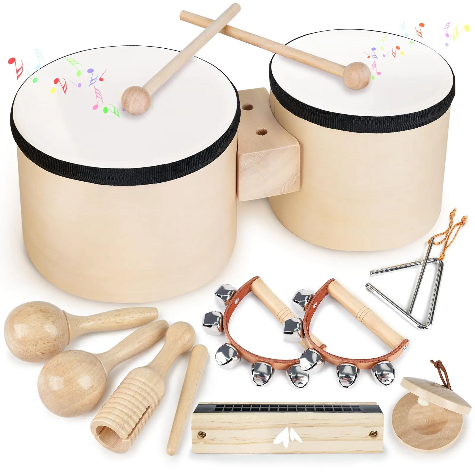 Set di Strumenti Musicali in Legno per Bambini - Batteria e Percussioni