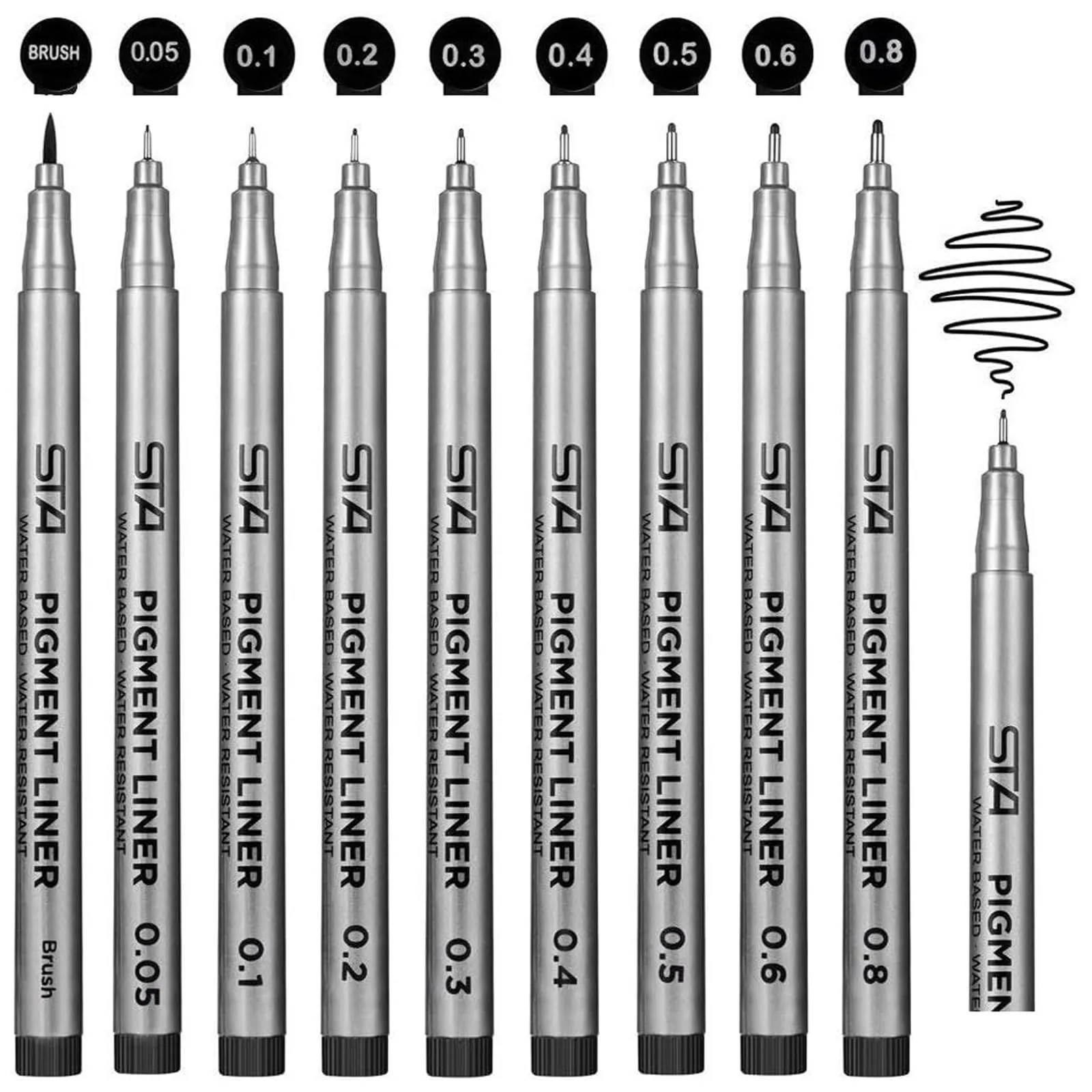 Beupro Fineliner, Set di 9 penne a punta fine, tratto nero