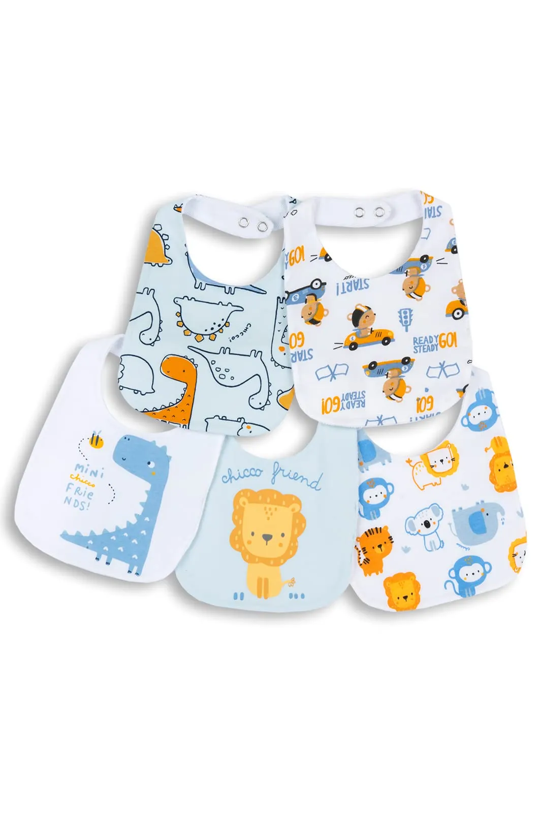 Chicco Set 5 Bavaglie Azzurre in Cotone Morbido