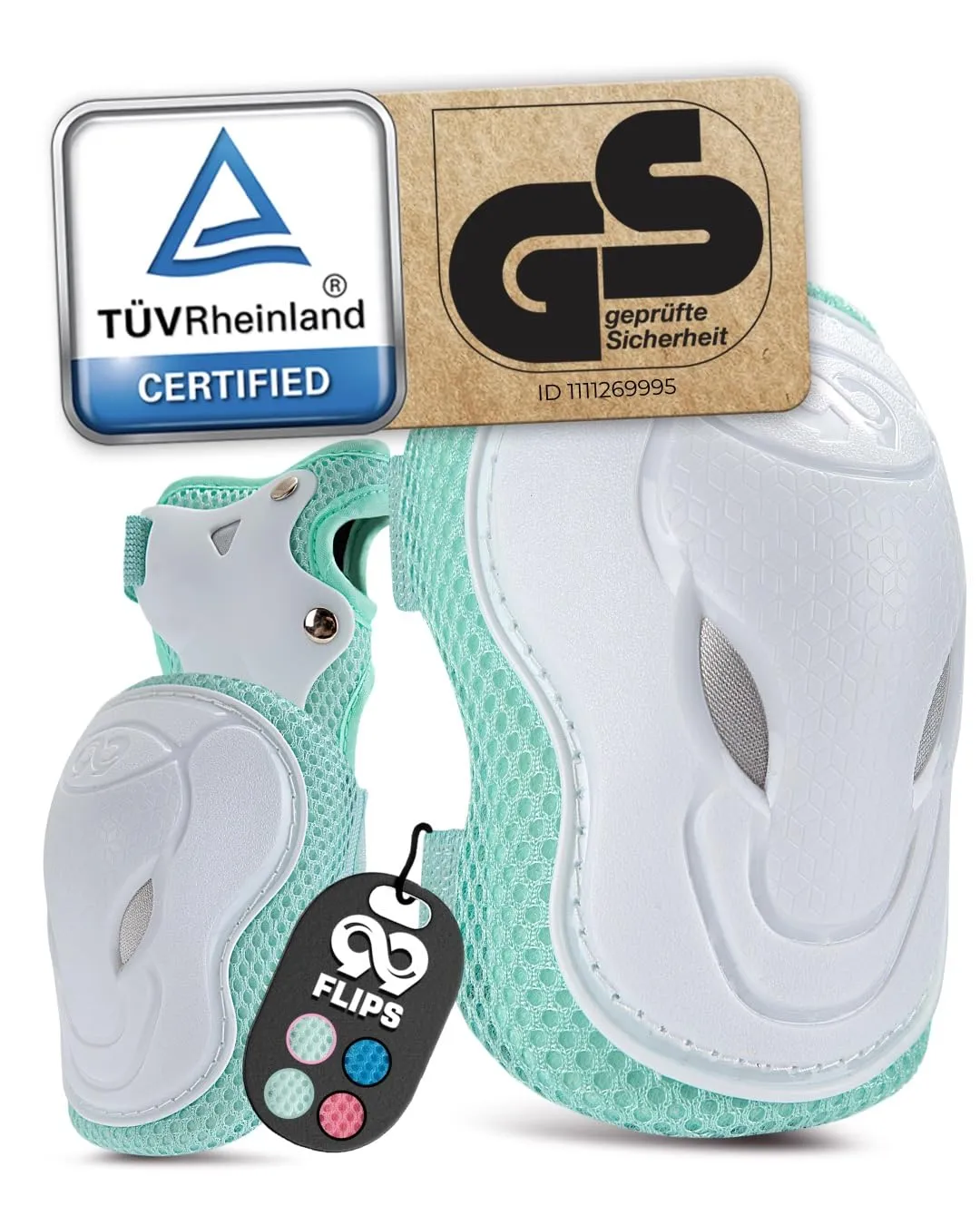 99FLIPS Set di Protezioni Pattini Bambina Inliner, Skateboard e Bicicletta - GRIND XS Blu Luminoso