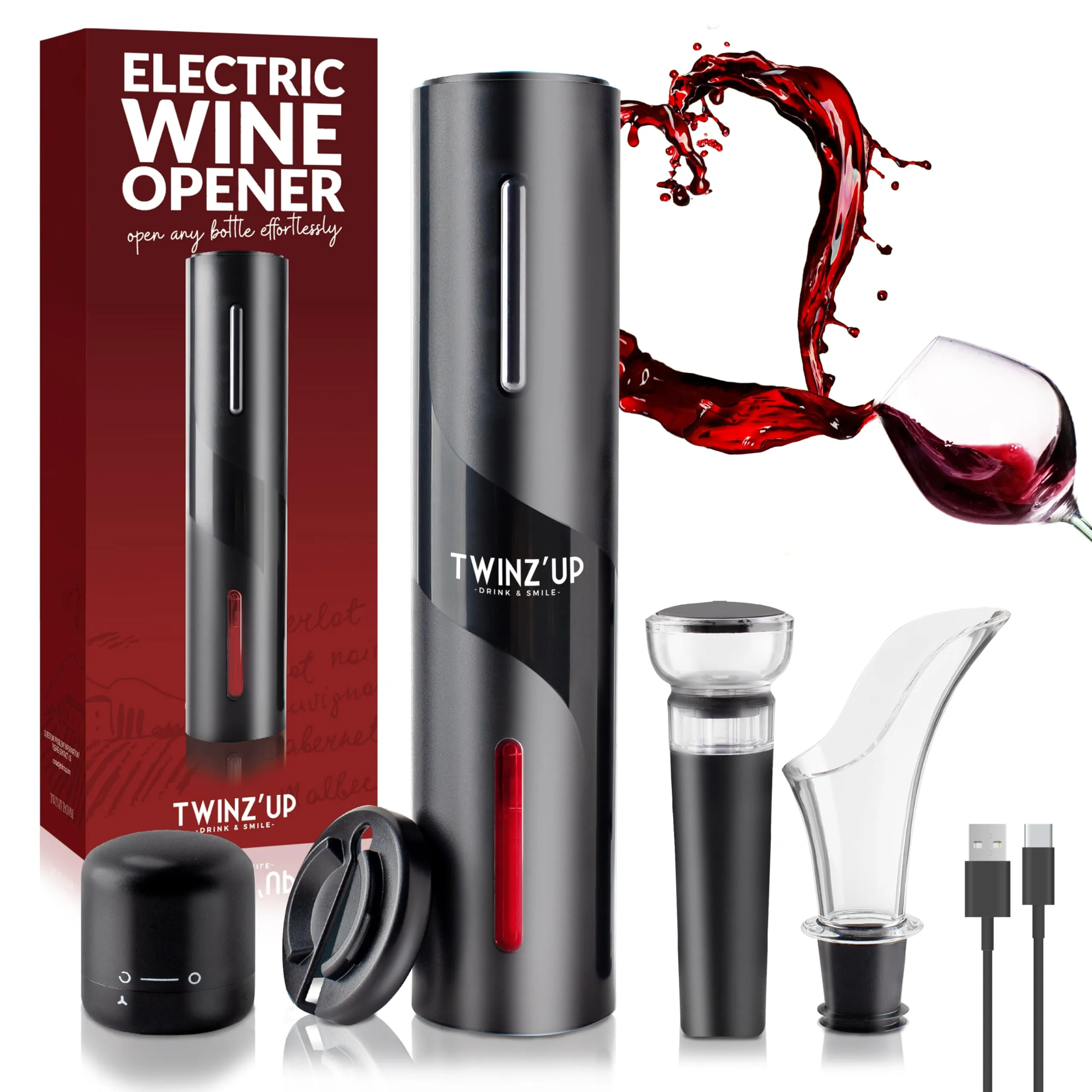 Cavatappi Elettrico per Vino Twinz'up 6 in 1 Ricaricabile USB