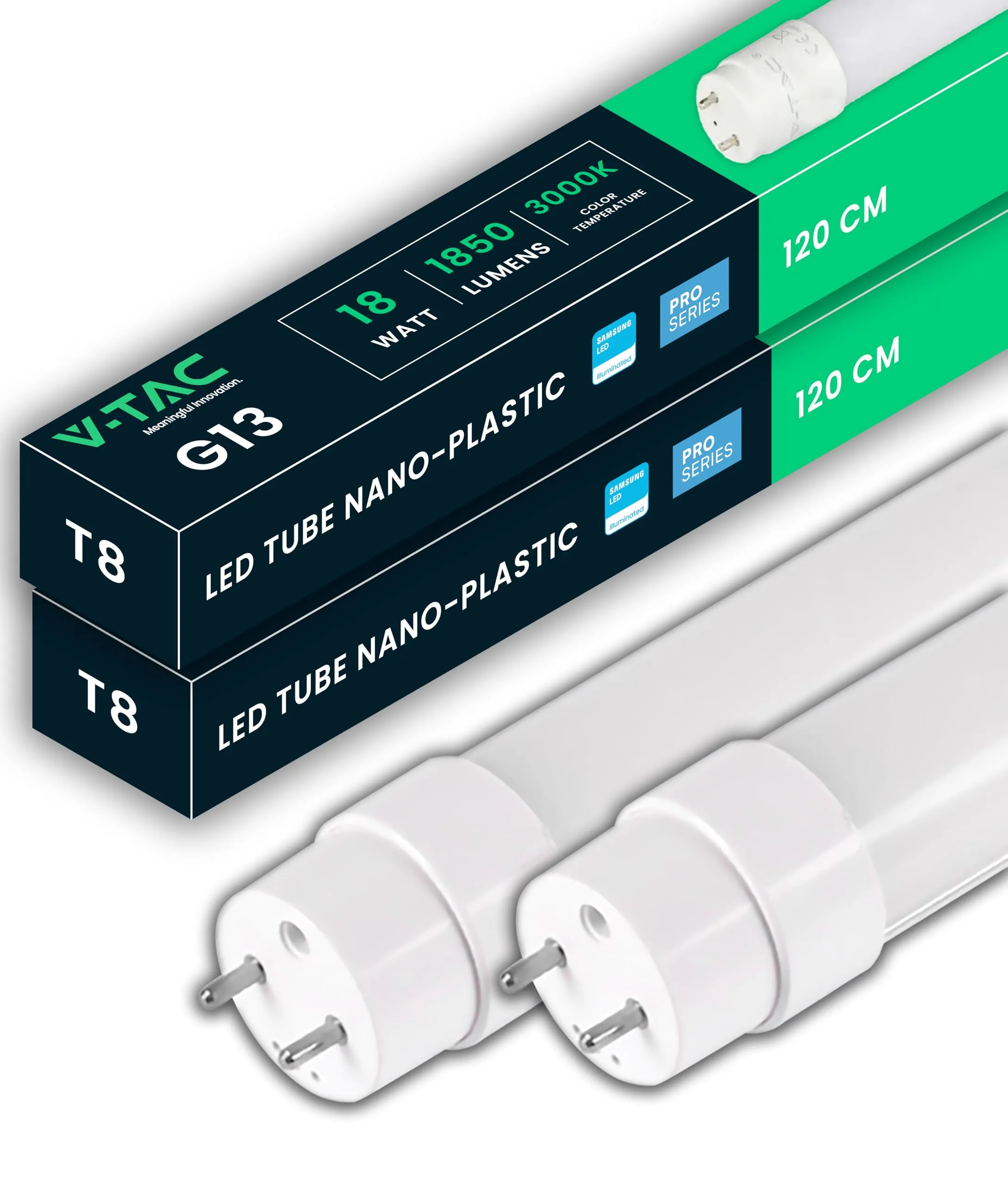 V-TAC 2x Tubi LED 120 CM con attacco G13 18W Chip Samsung